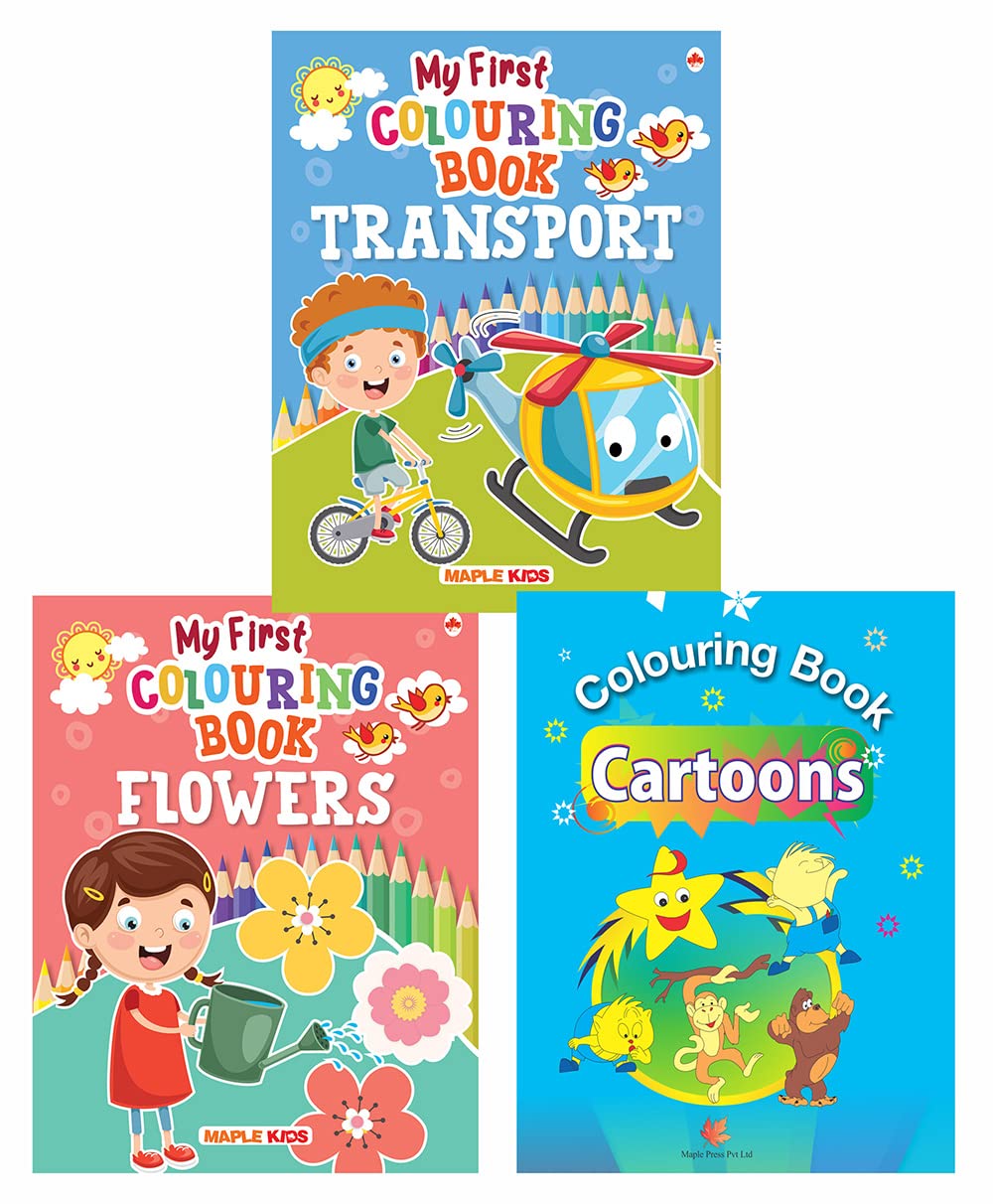 Colouring Books  3 (Set Of 3 Books)  Flowers, Transport, Cartoons