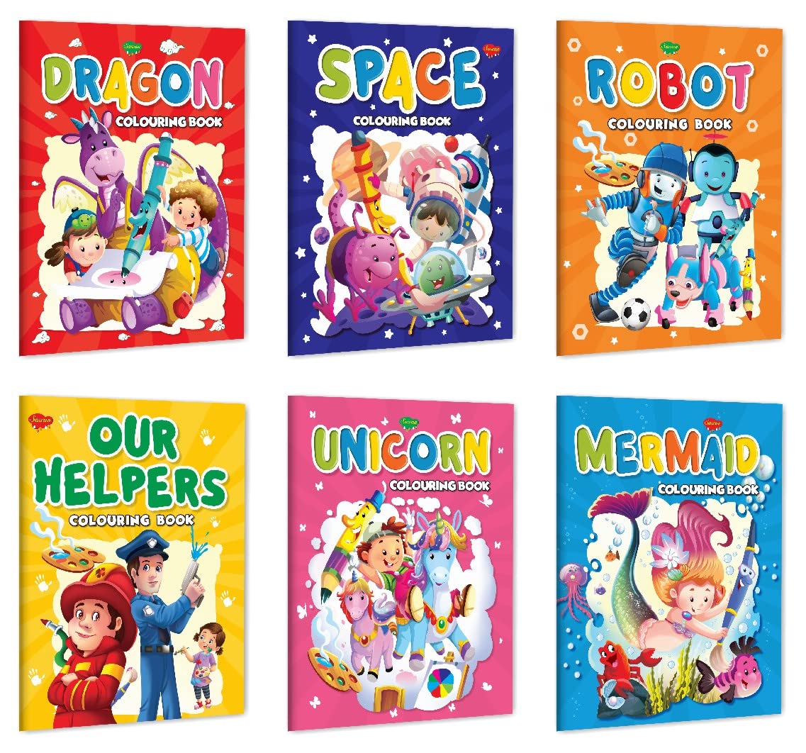 My First Dragon, Space, Robot, Our Helpers, Unicorn And Mermaid Colouring Book For Kids