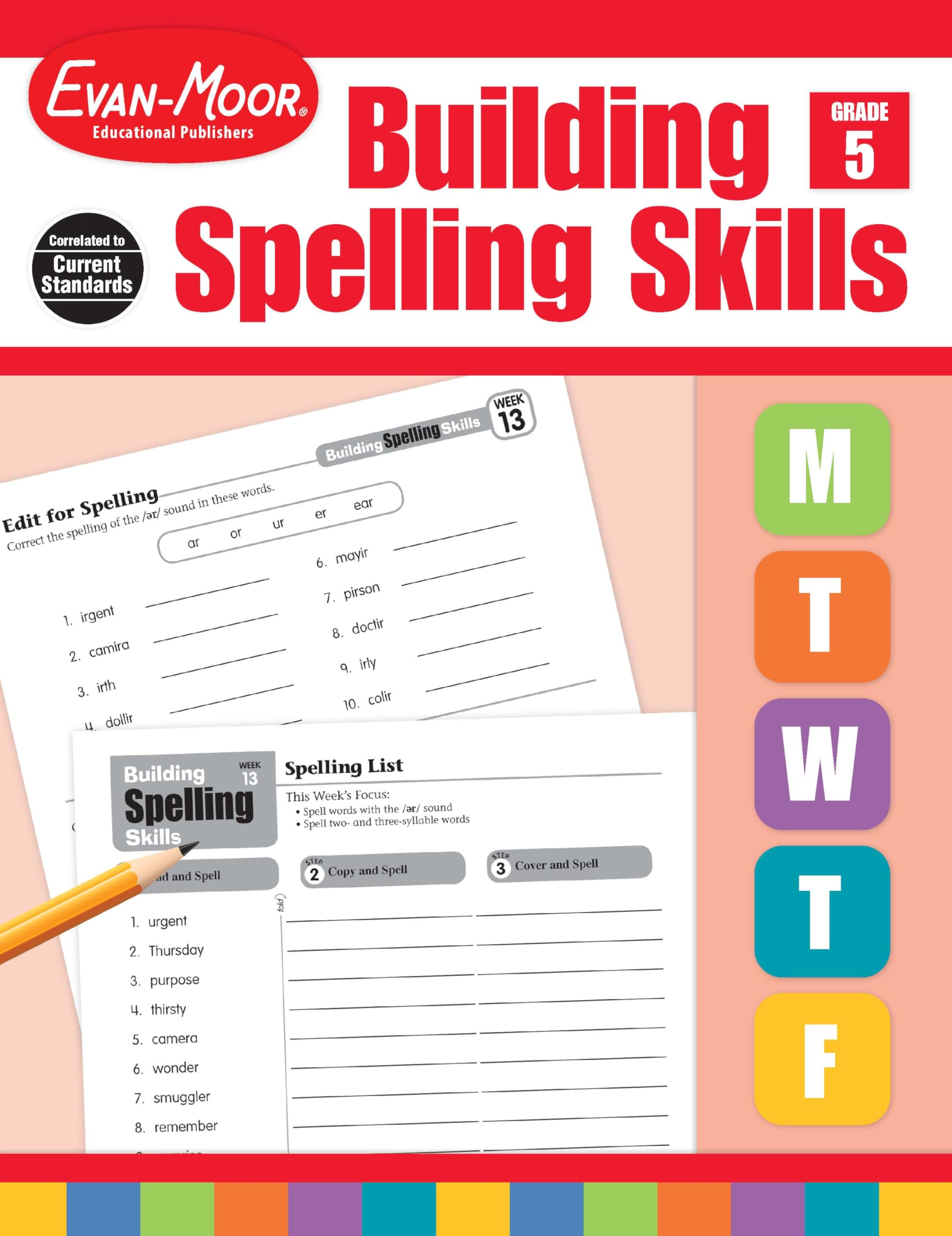 EvanMoor Building Spelling Skills, Grade 5  Homeschooling & Classroom Resource Workbook, Reproducible Worksheets, Teaching Edi