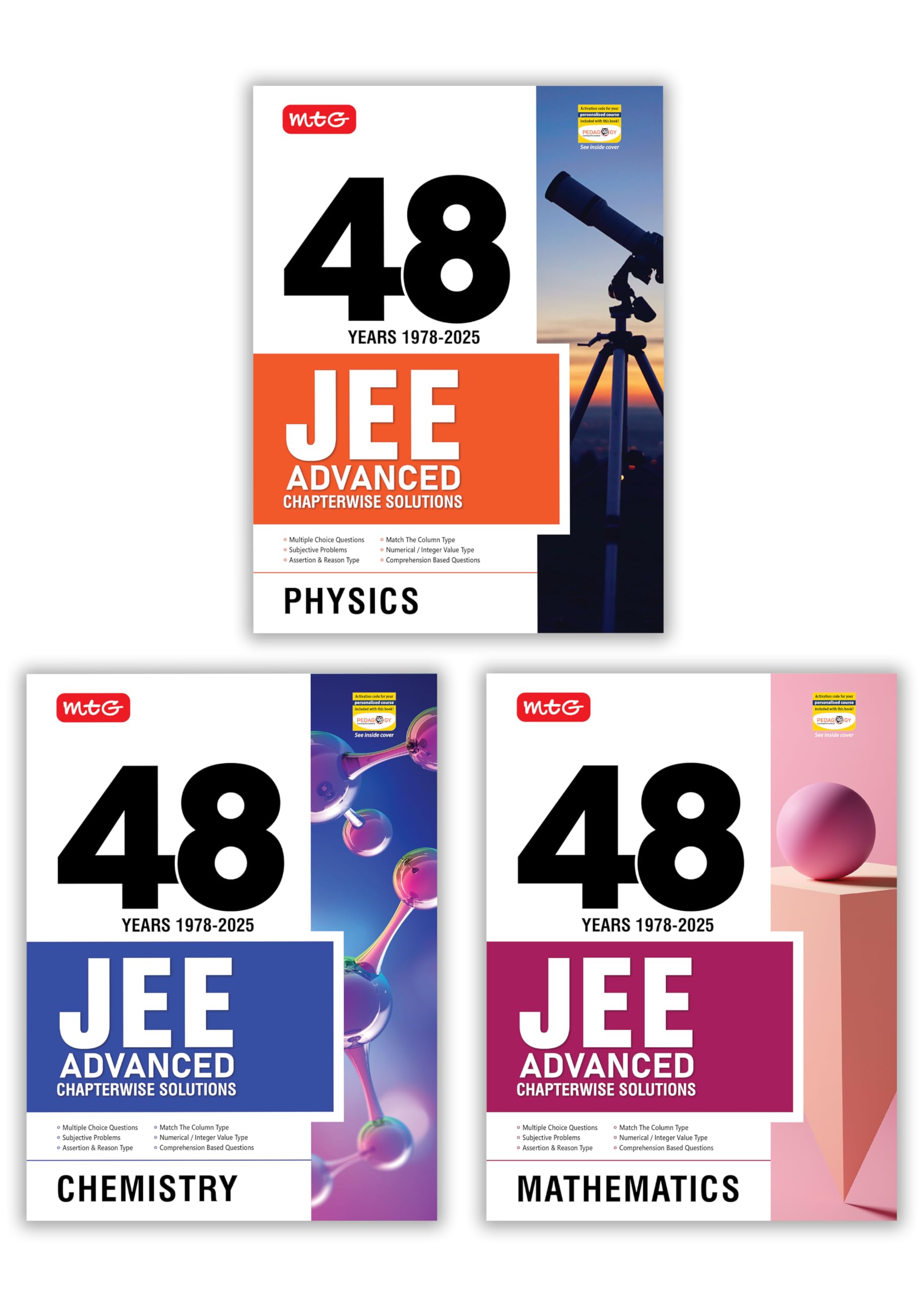 MTG 48 Years JEE Advanced (20251978) Chapterwise Previous Years Solved Papers Physics Chemistry & Mathematics (Set of 3 Book) 