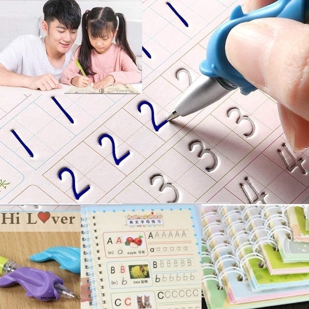 SHNMN Sank Magic Practice Copybook (4 Books + 1 Pen + 10 Refills), Number Tracing Book for Preschoolers, Magic Calligraphy Books