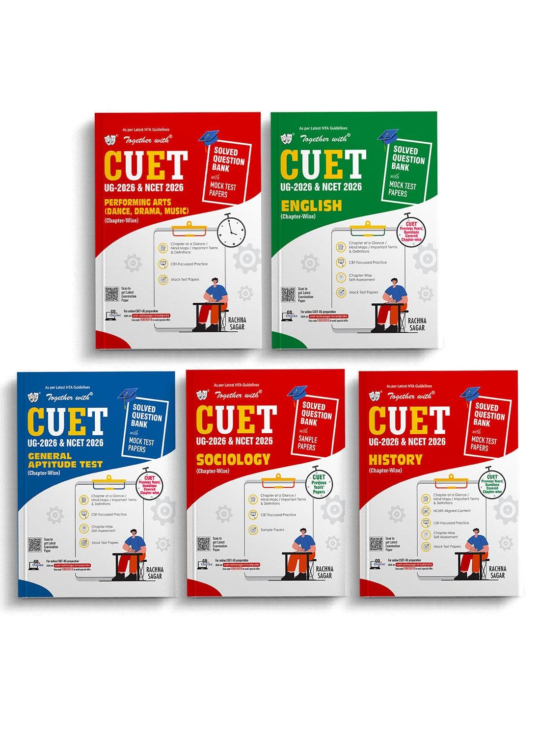 Together with CUET UG & NCET 2026 Question Bank for 2026 exam |Set of 5 Books Performing Arts (Dance/Drama/Music), English, Gene