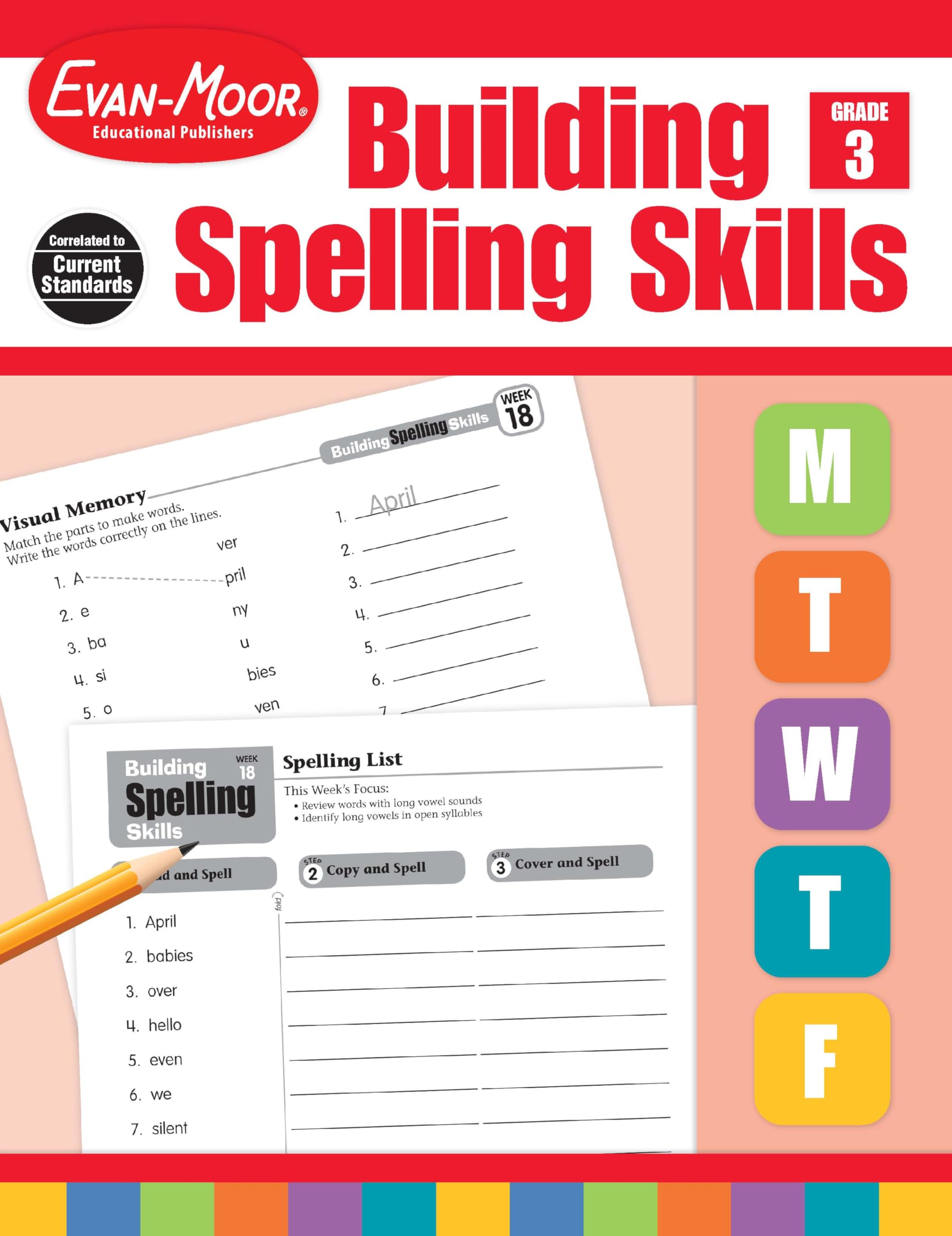 EvanMoor Building Spelling Skills, Grade 3  Homeschooling & Classroom Resource Workbook, Reproducible Worksheets, Teaching Edi