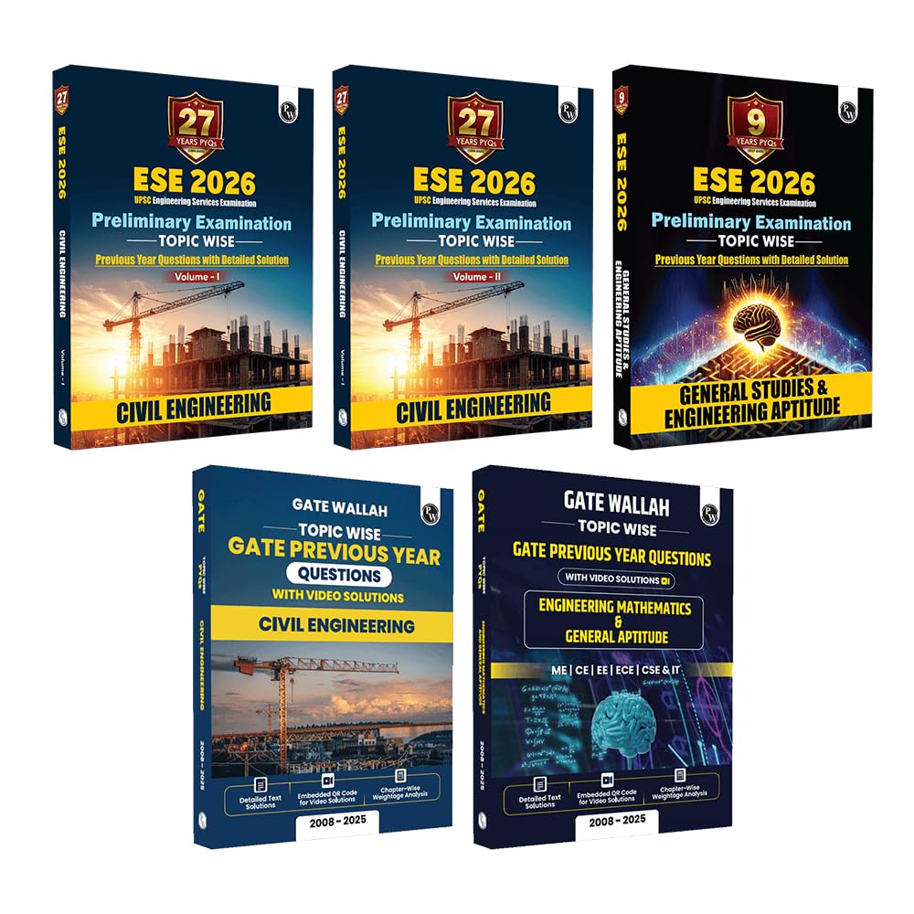 PW UPSC ESE 27 Years Civil Vol 1 & 2 (NonTech GS & Aptitude) + GATEWALLAH Civil (Engineering Mathematics & Aptitude) PYQ Combo 