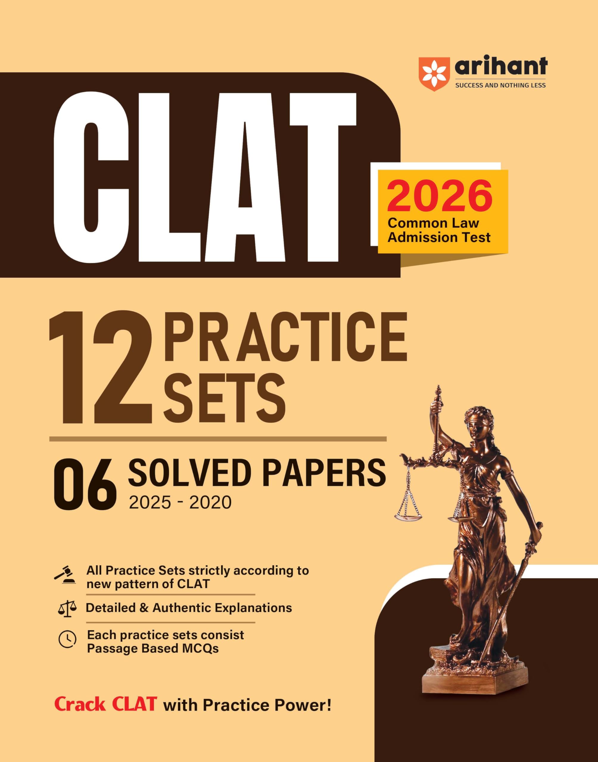Arihant CLAT Solved Papers 2026 | 12 Practice Sets & 6 Solved Papers (20252020) for Common Law Admission Test | PassageBased M
