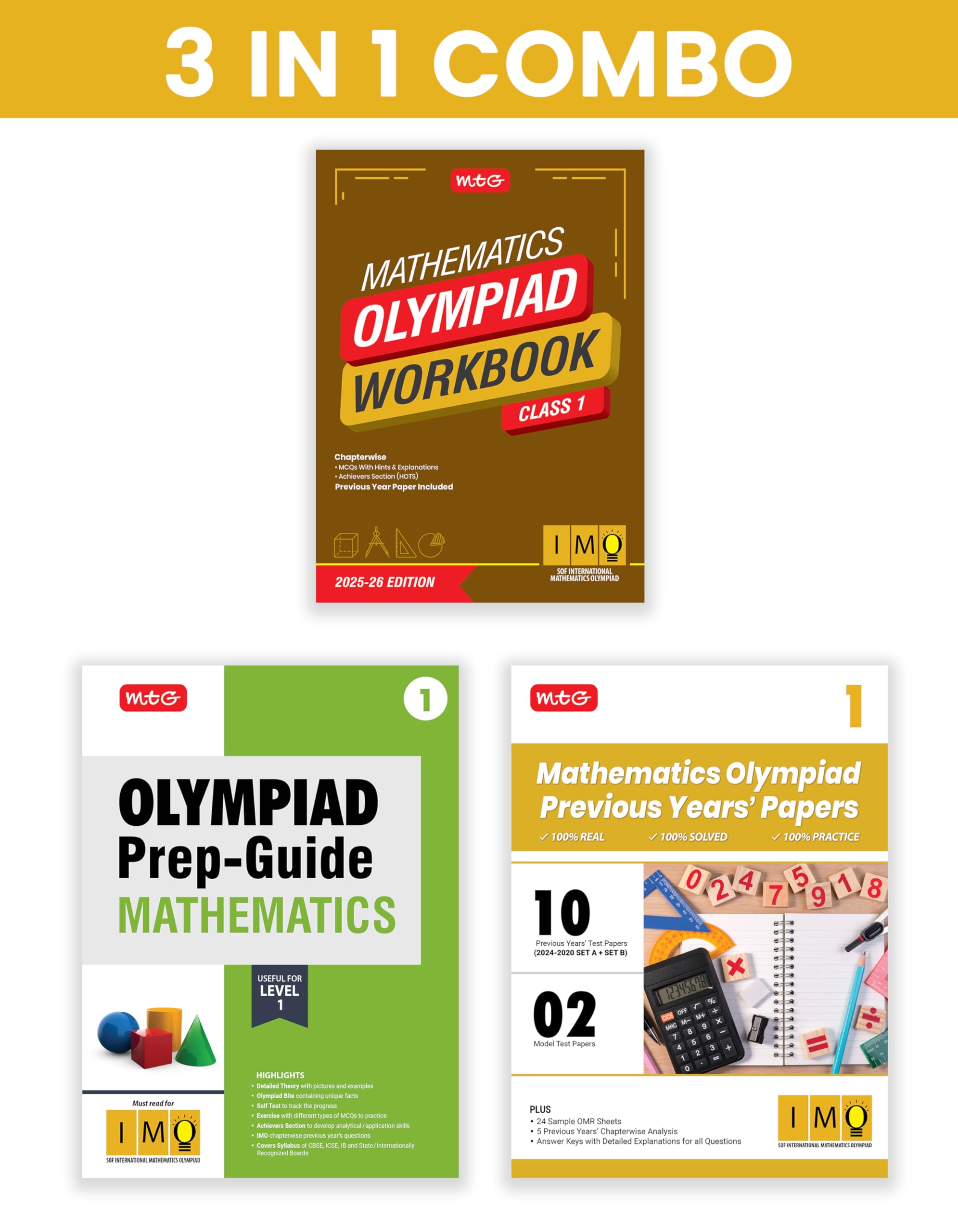 MTG Class1 International Mathematics Olympiad (IMO) Workbook, PrepGuide & Previous Years Papers (PYQs) with Mock Test Paper (S