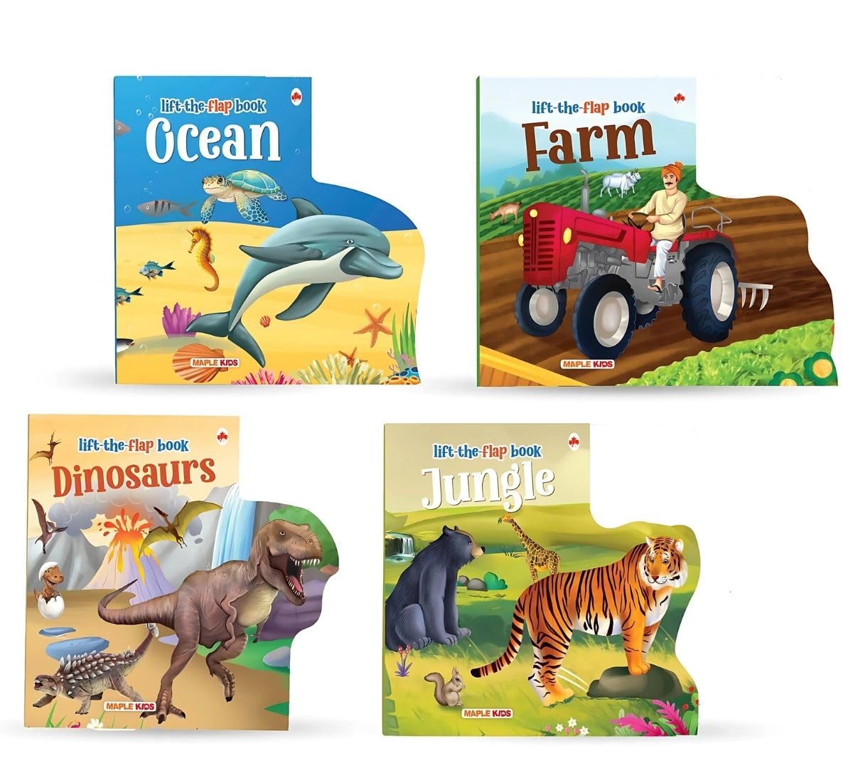 Flap Books for Kids (Set of 4 Flap Books)  Life the Flap  Ocean, Jungle, Dinosaur World, Farm  Pop Up Books for Kids  Illust