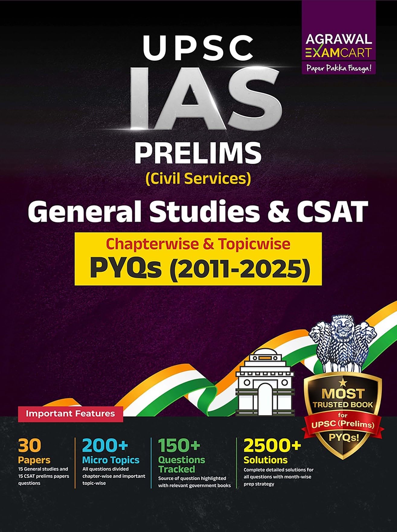 Examcart UPSC IAS Prelims General Studies (GS) & CSAT PYQs Book 2026 | Chapter & Topicwise 2500+ Previous Year Questions & Deta