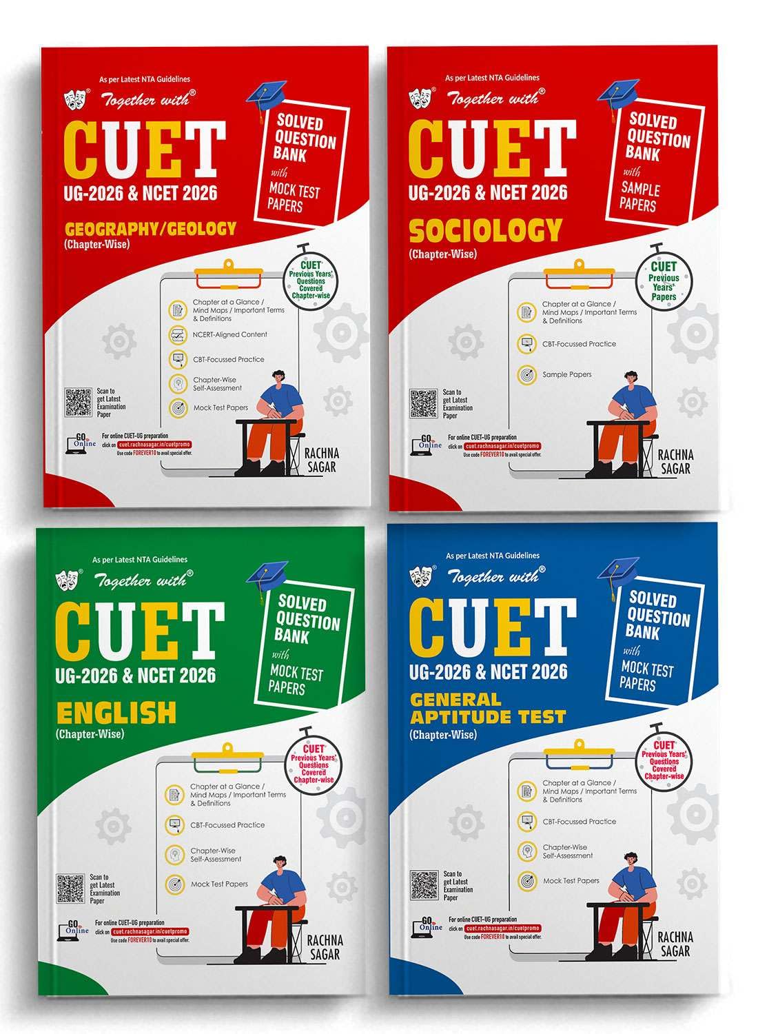 Together with CUET UG & NCET Books 2026 for entrance Exam| Combo Set of 4 Books Geography / Geology, Sociology, English & Genera