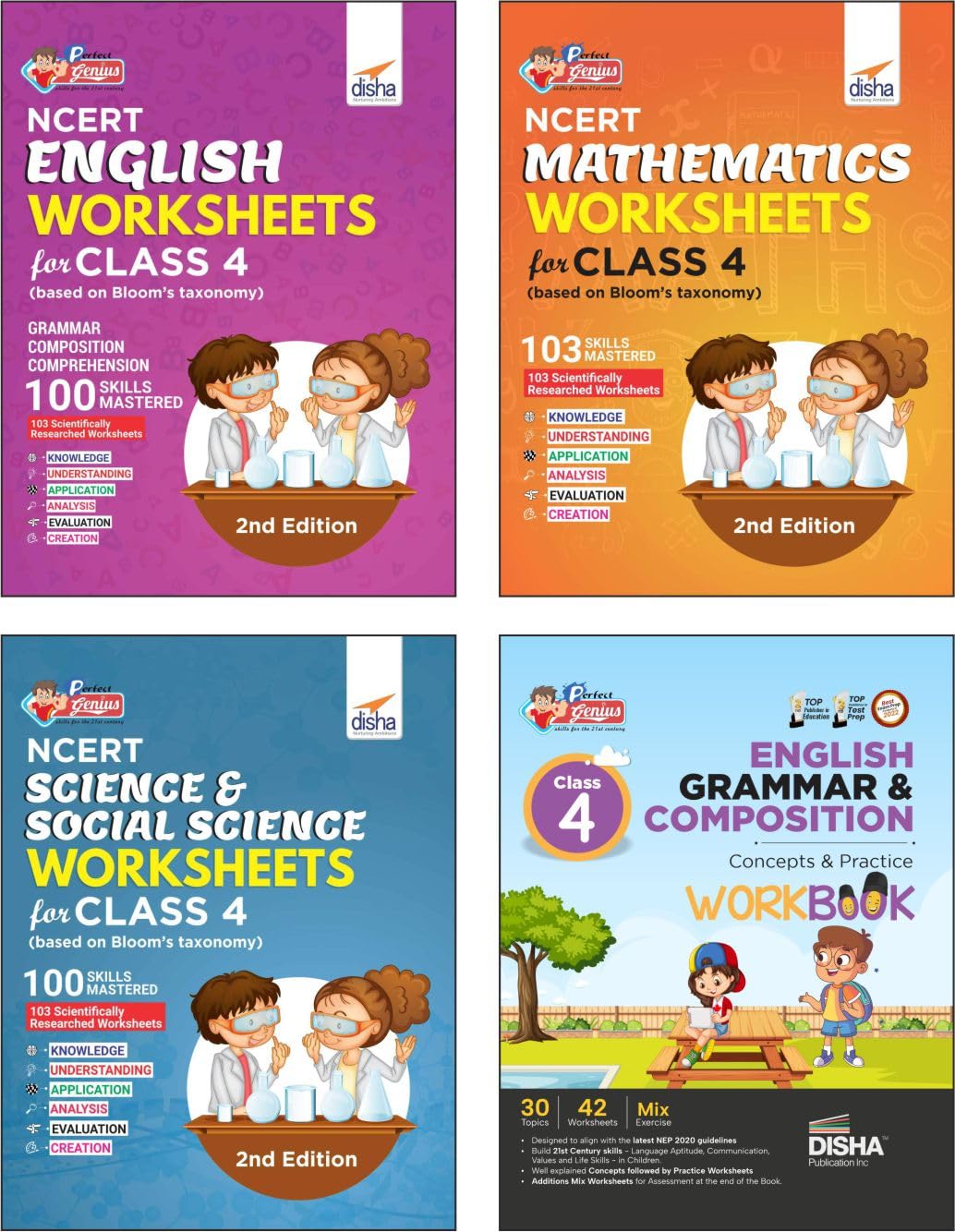 Combo (Set Of 4 Books) Perfect Genius Class 4 Ncert Science, Social Studies, Mathematics, English Grammar & Comprehension Worksh