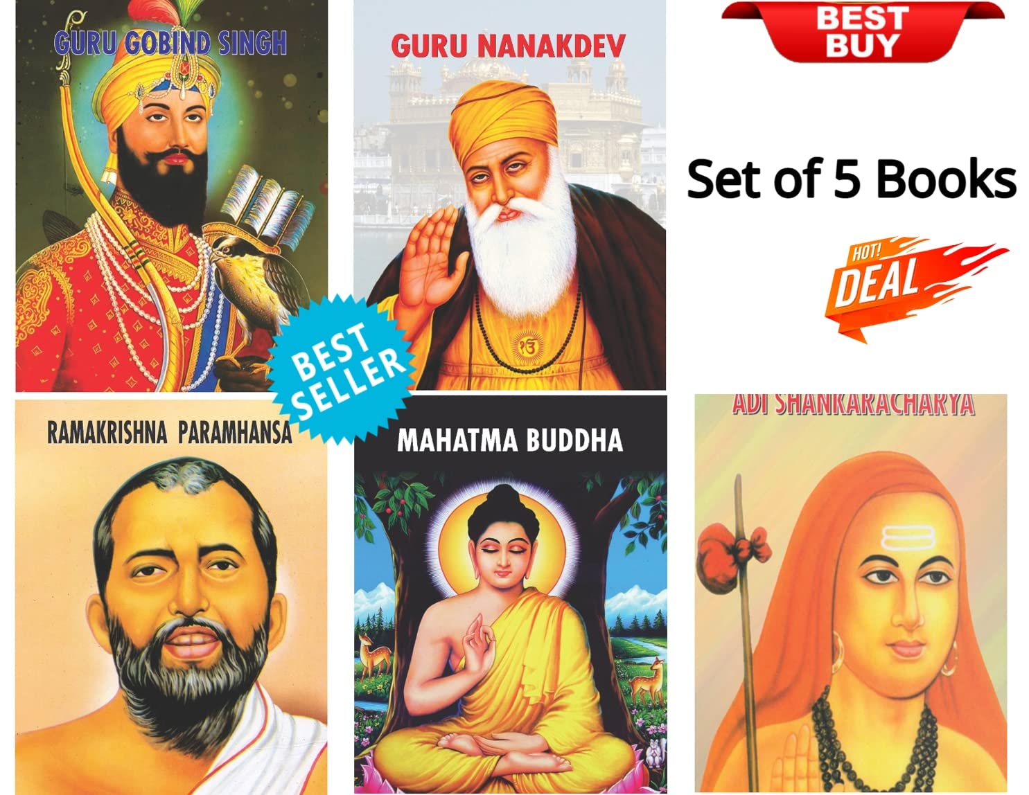 Indain Gurus Biographies for Children (Set of 5 Children 2 Color Books) [Mahatma Buddha + Adi Shankaracharya + Ramakrishna Param