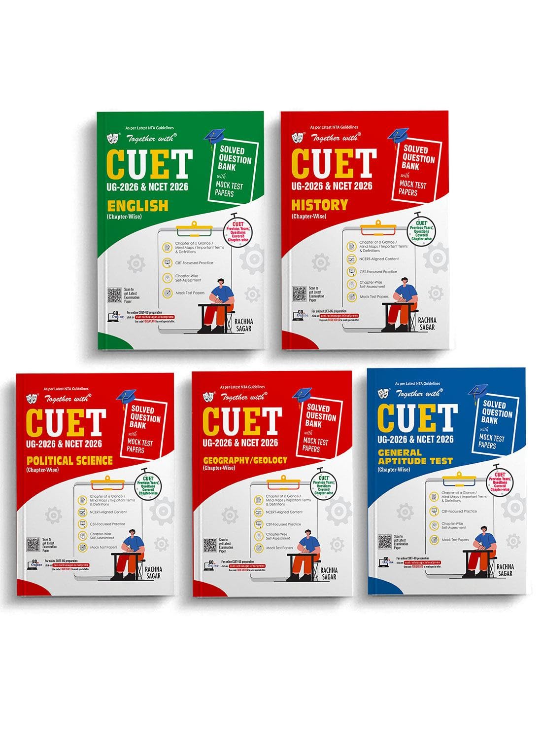 Together with CUET UG & NCET Question Banks | Combo of 5 Books for Humanities 2026 Exam English, History, Political Science, Geo