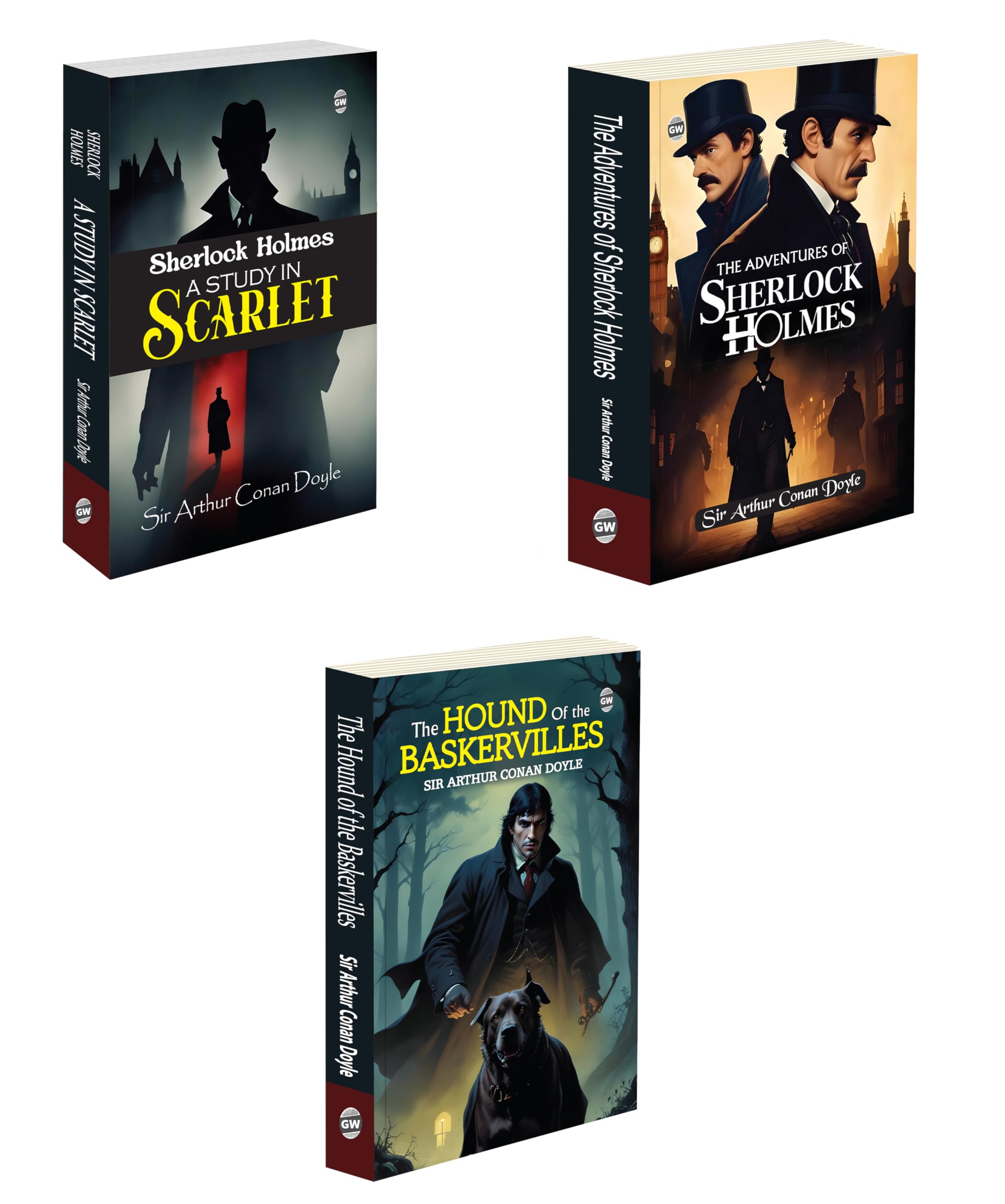 The Hound of the Baskervilles, The Adventures of Sherlock Holmes & A Study in Scarlet (Paperback) : Classic Detective Mysteries,
