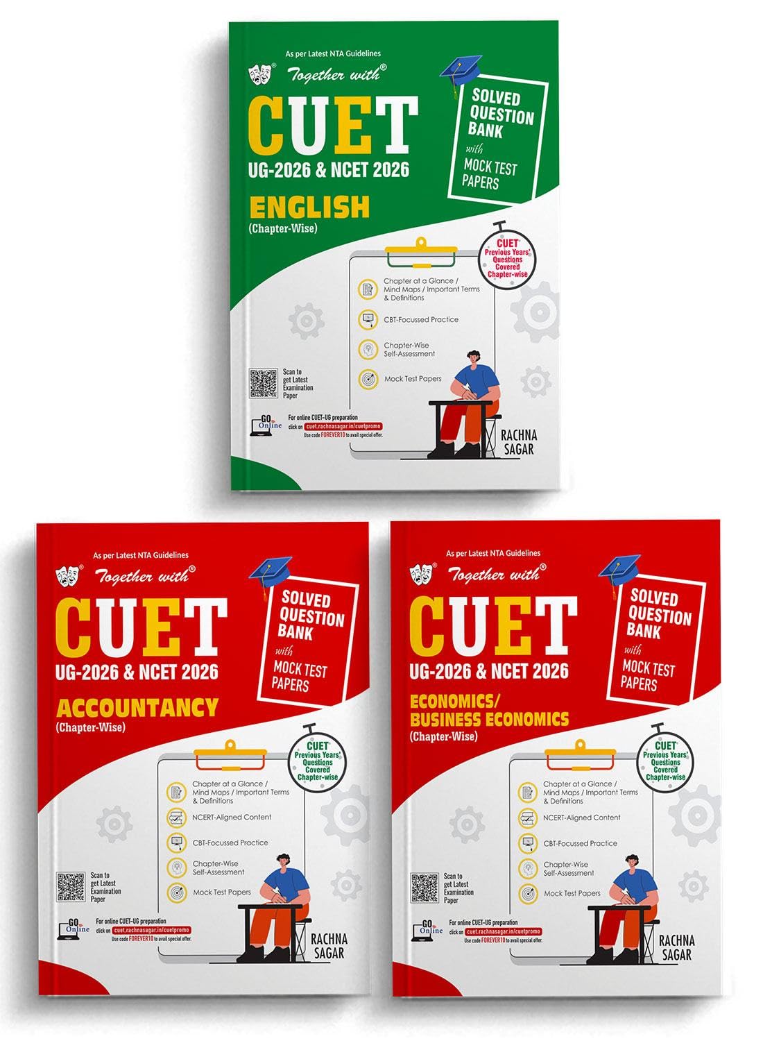 Together with CUET UG & NCET for 2026 exam| Combo Set of 3 Books English, Accountancy, Economics / Business Economics| Chapterw