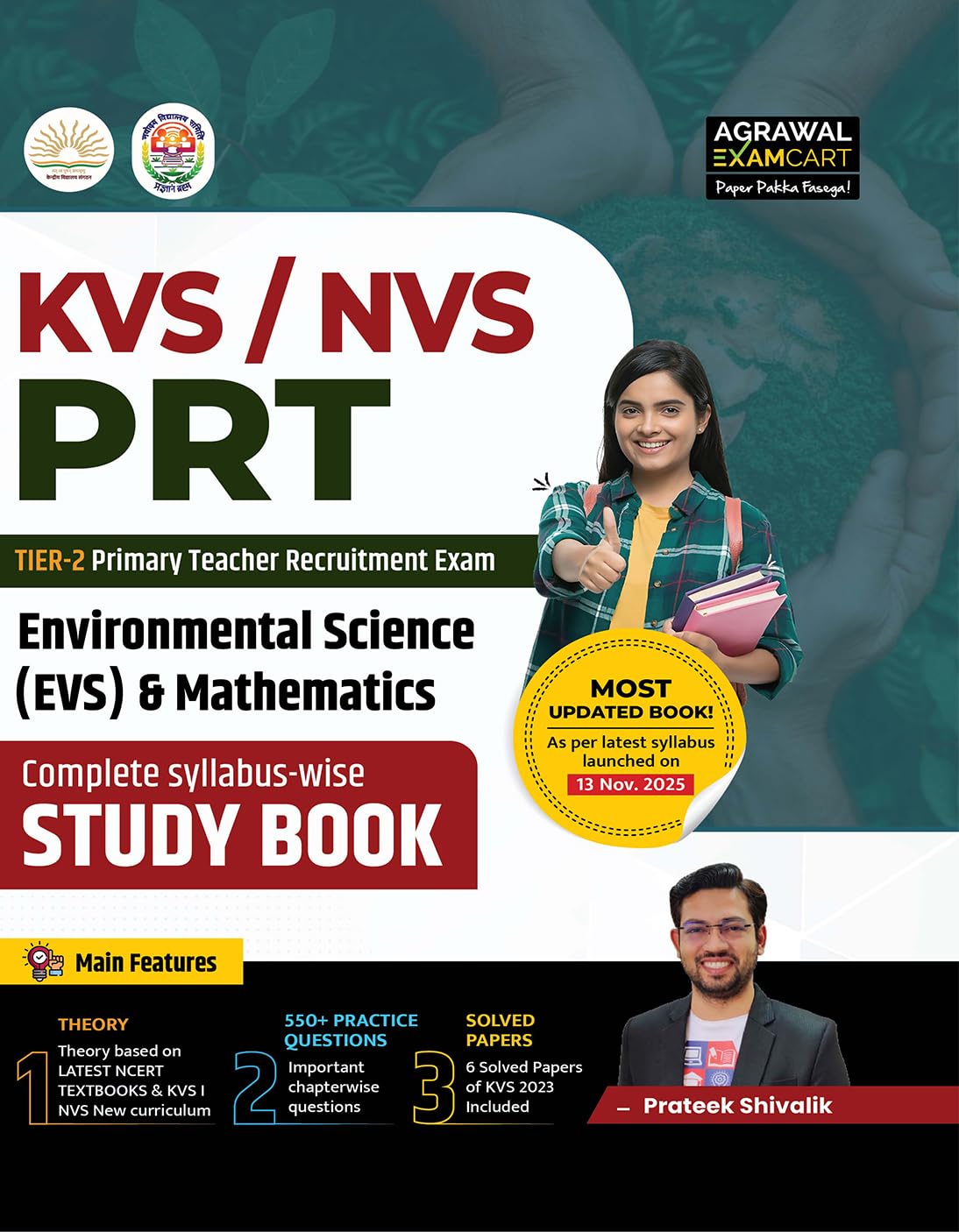 Examcart KVS/NVS PRT Tier2 EVS & Mathematics Study Book 2026 | Complete Syllabuswise Theory, 550+ Practice Questions, 6 Solved