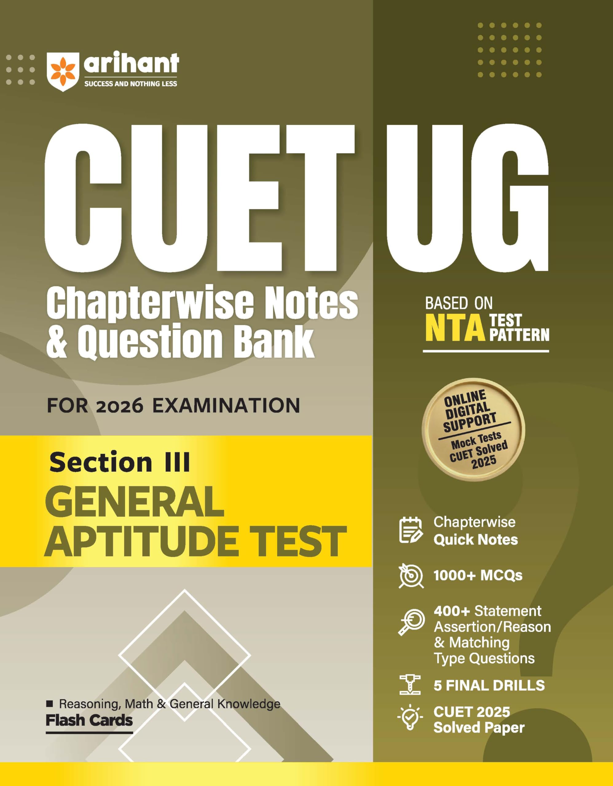Arihant Cuet Ug 2026 General Aptitude Test (Section Iii) Chapterwise Notes & Question Bank | Based On Nta Test Pattern | 1000+ M
