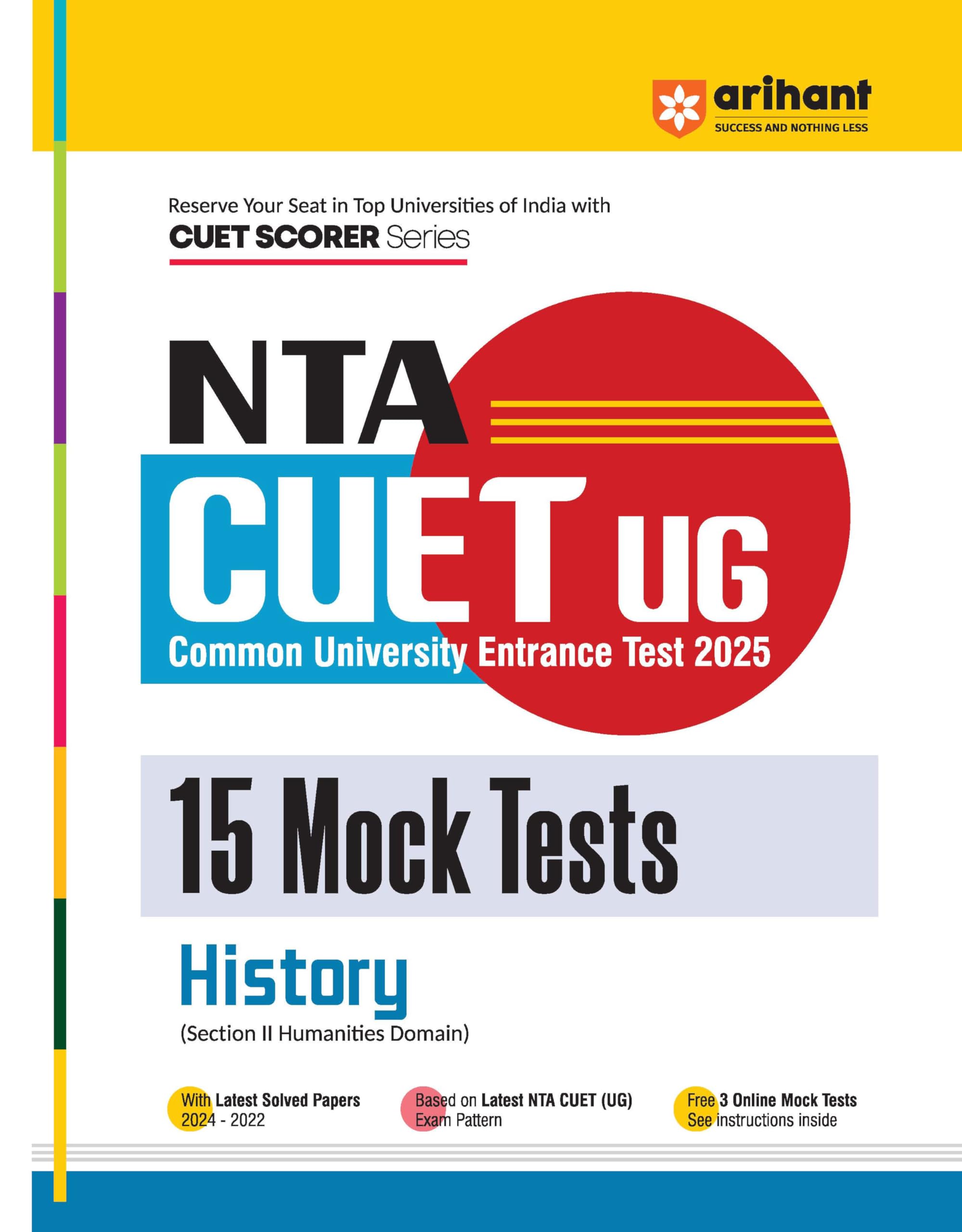 (Old Edition) Arihant NTA CUET UG 2024 15 Mock Tests for History (Section II Humanities Domain) Exam 2024