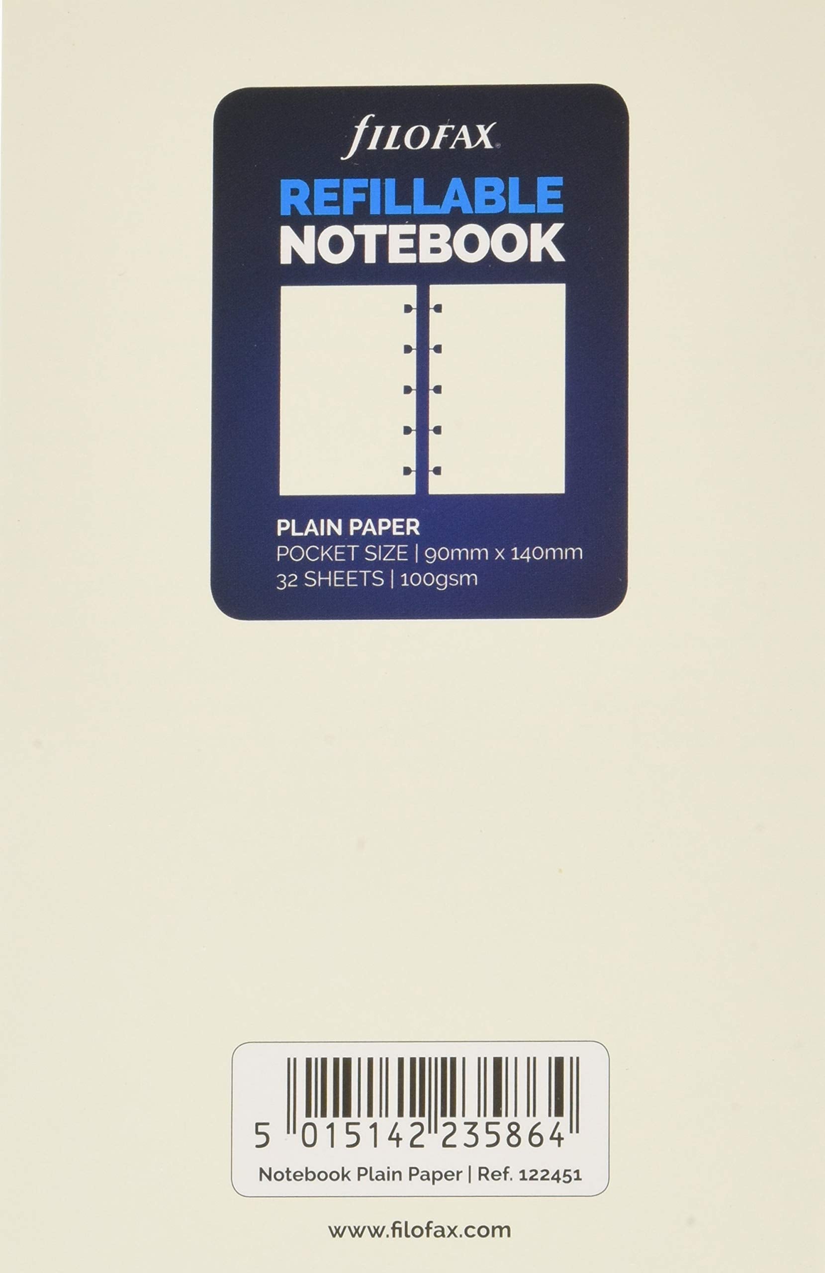 Filofax Pocket Notebook Refill  Plain Paper White