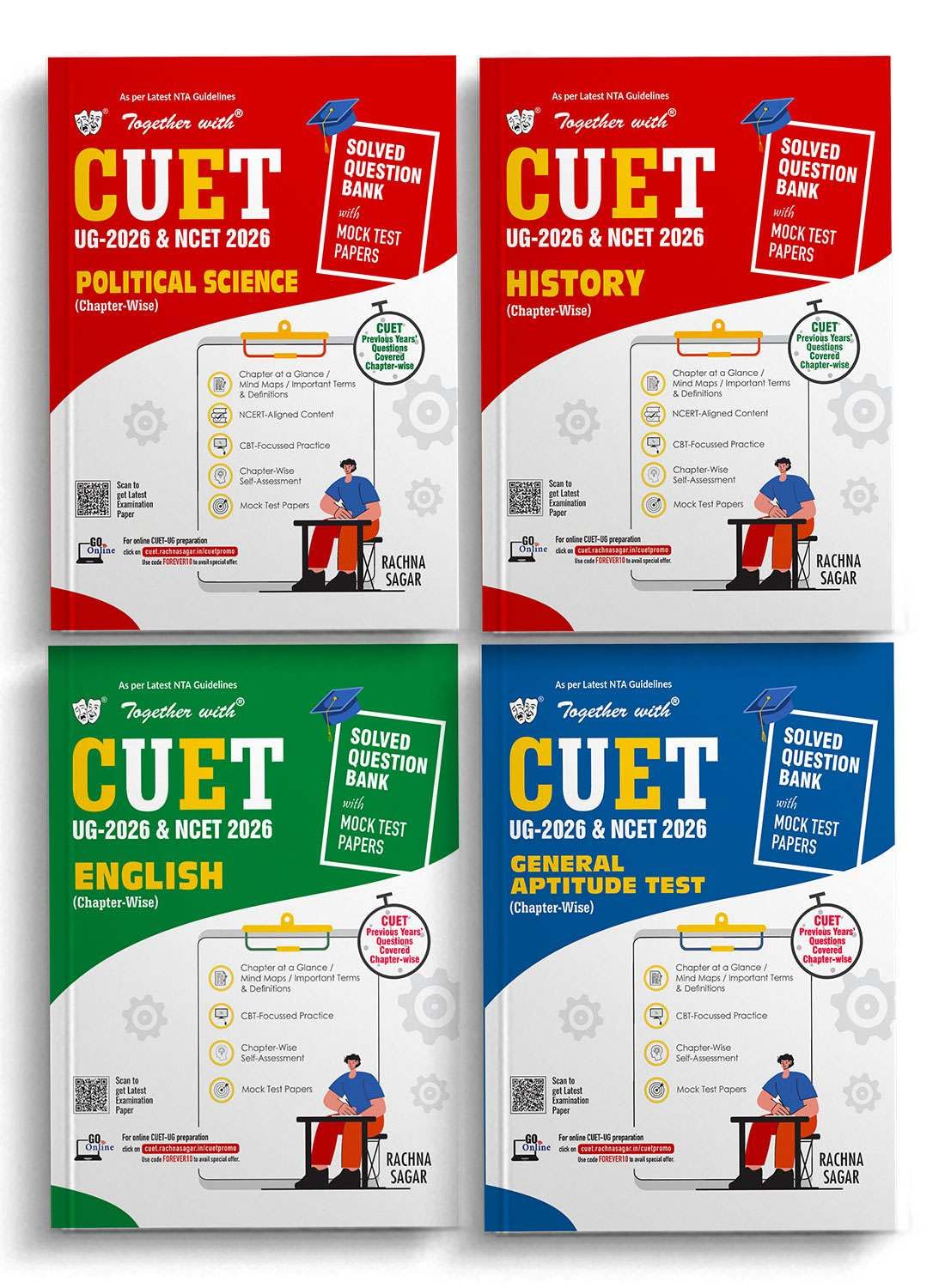 Together with CUET 2026 Question Banks for UG admissions | Combo Set of 4 Books for Political Science, History, English & Genera