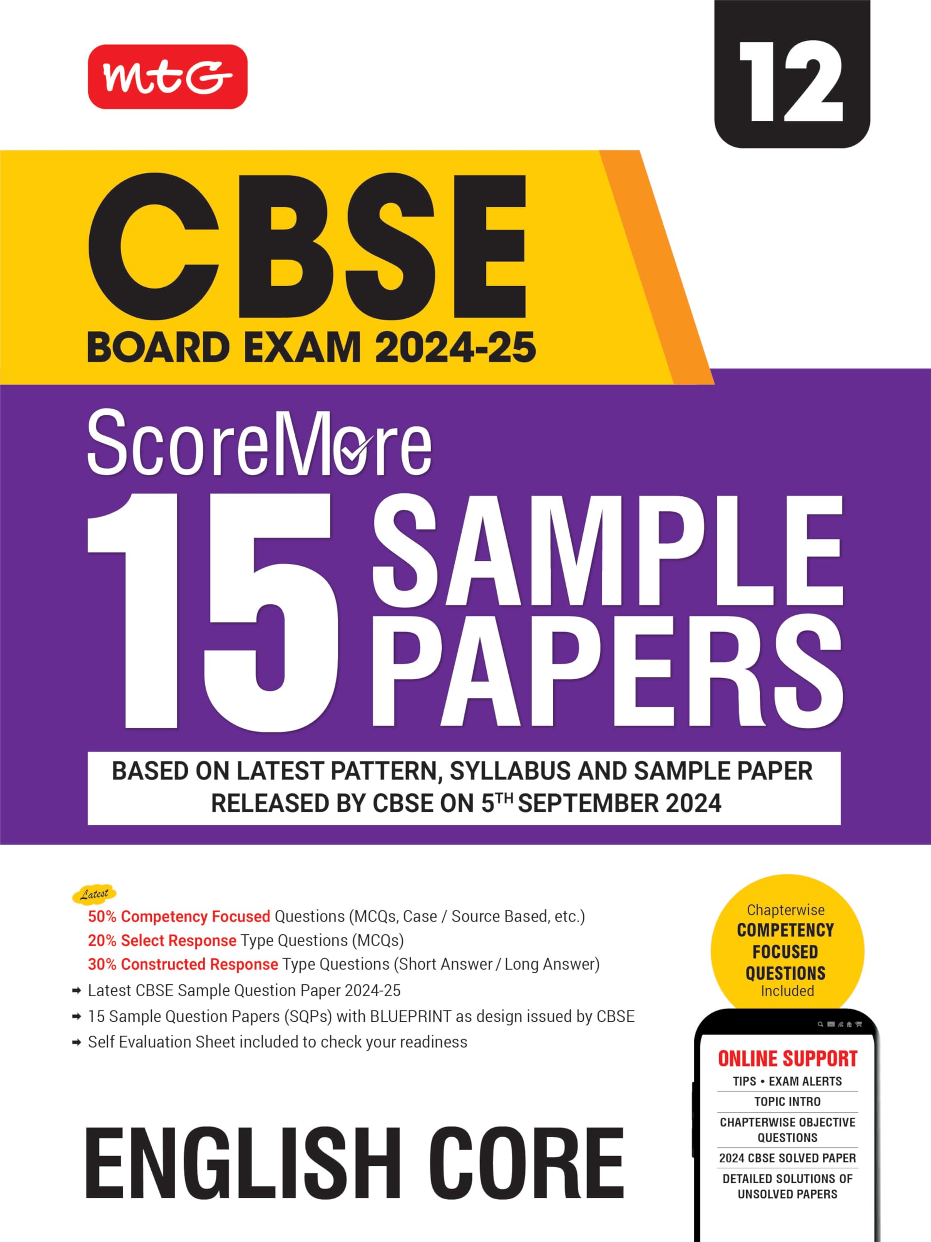 MTG CBSE Class 12 ScoreMore 15 Sample Papers English Core Book For 2025 Board Exam | Detailed Solutions of Each Chapter | Based 