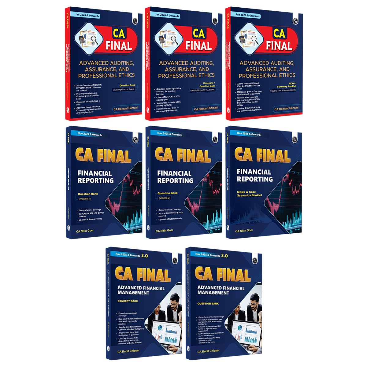 PW CA Final Group 1 Combo Set of 8 BooksAdvanced Auditing Assurance and Professional EthicsCA Hemant Somani, Advanced Financia
