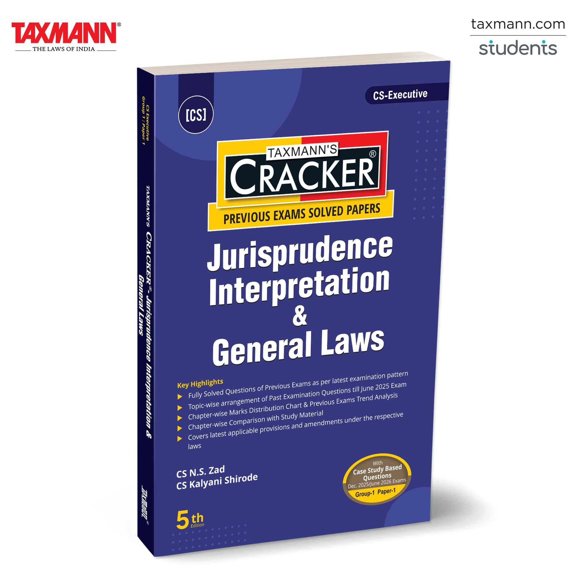 Taxmanns CRACKER for Jurisprudence Interpretation & General Laws (Paper 1 | JIGL)  Topicwise Solved PapersCase Studies for 