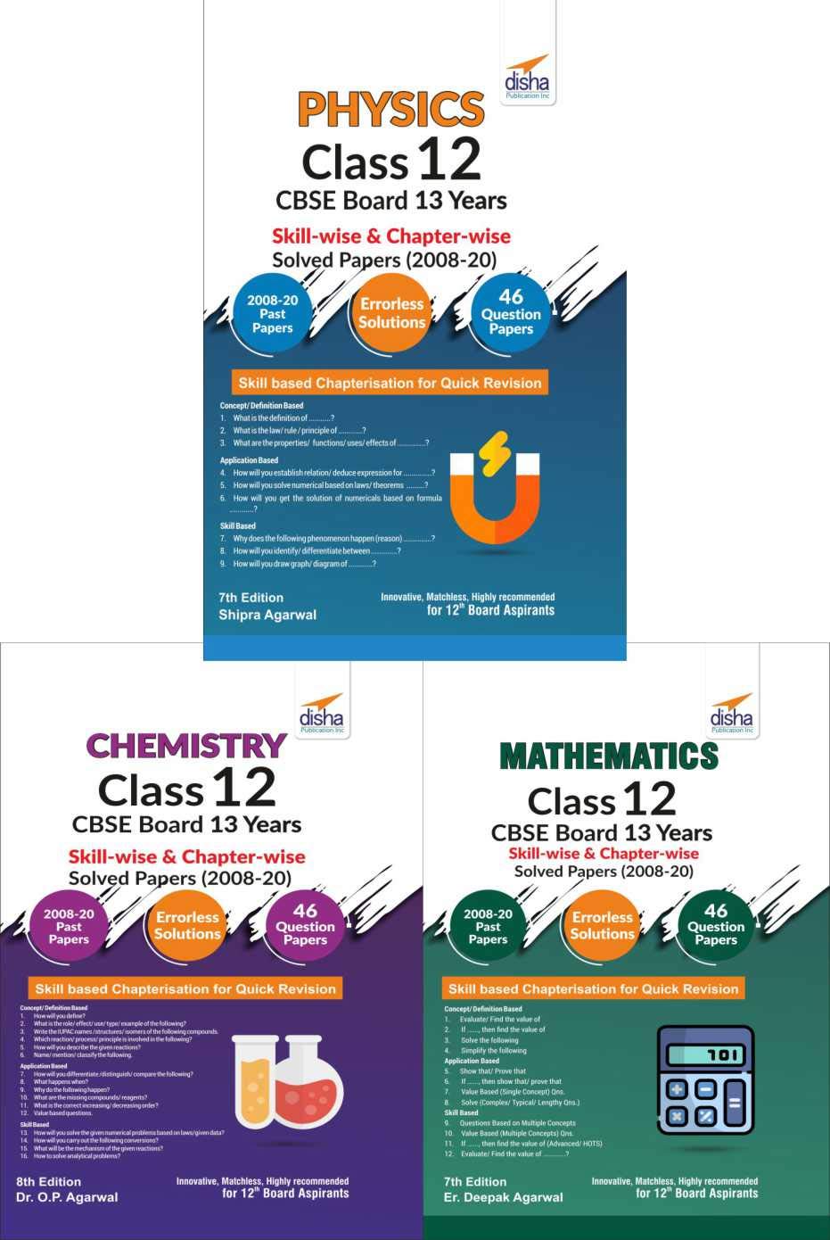 Physics, Chemistry, Mathematics Class 12 Cbse Board 13 Years SkillWise & ChapterWise Solved Papers (2008  20) 7Th Edition