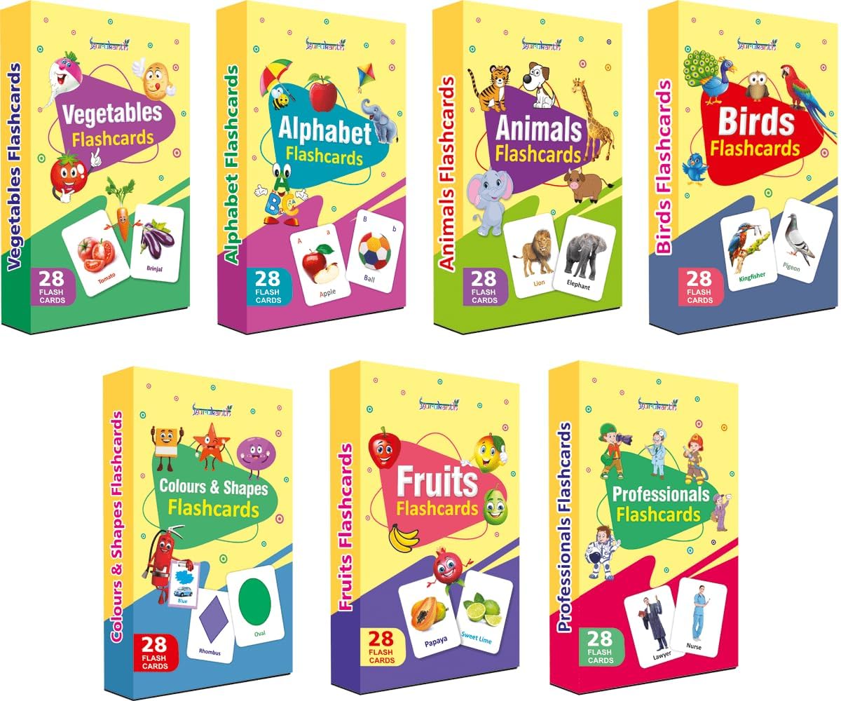 Gurukanth Premium 7In1 Brain Boosting NonTearable Flash Cards For Kids | 196 Laminated Cards | 1+ Years | Early Learning Mont