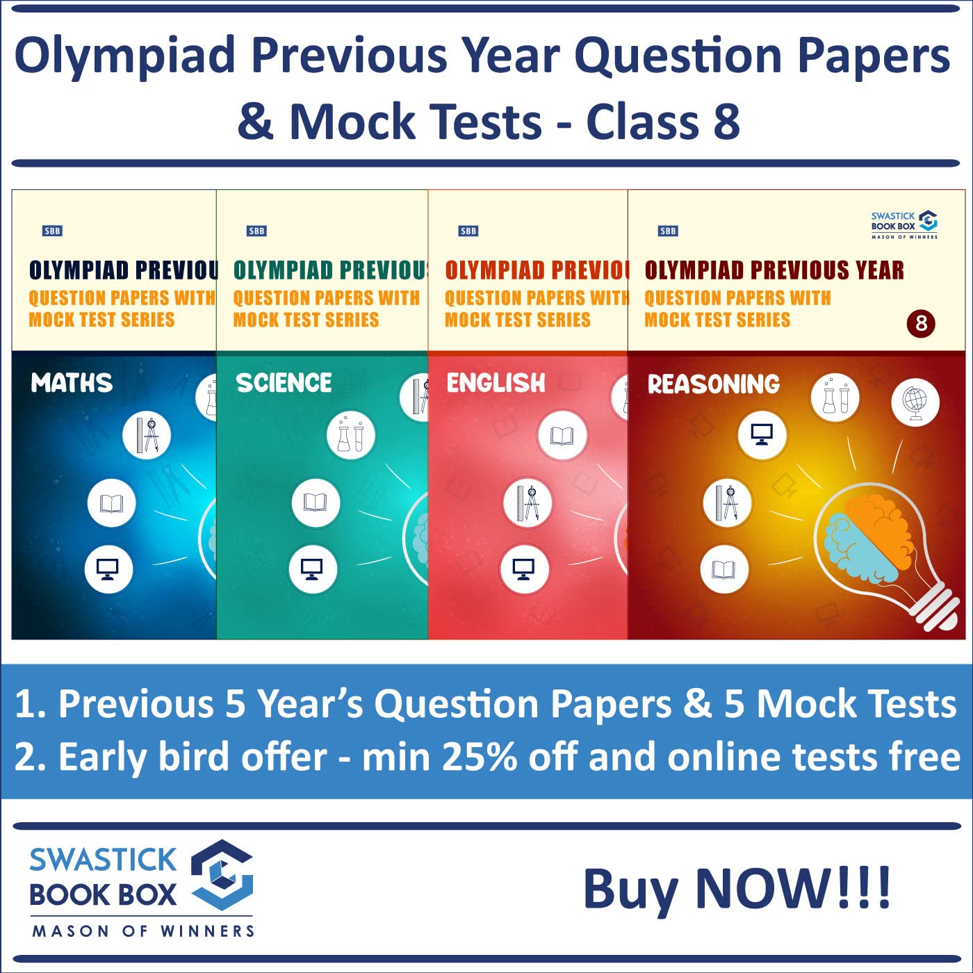 Olympiad Books For Class 8  Previous Year Question Papers and Mock Tests [Reasoning, Maths, Science, English]