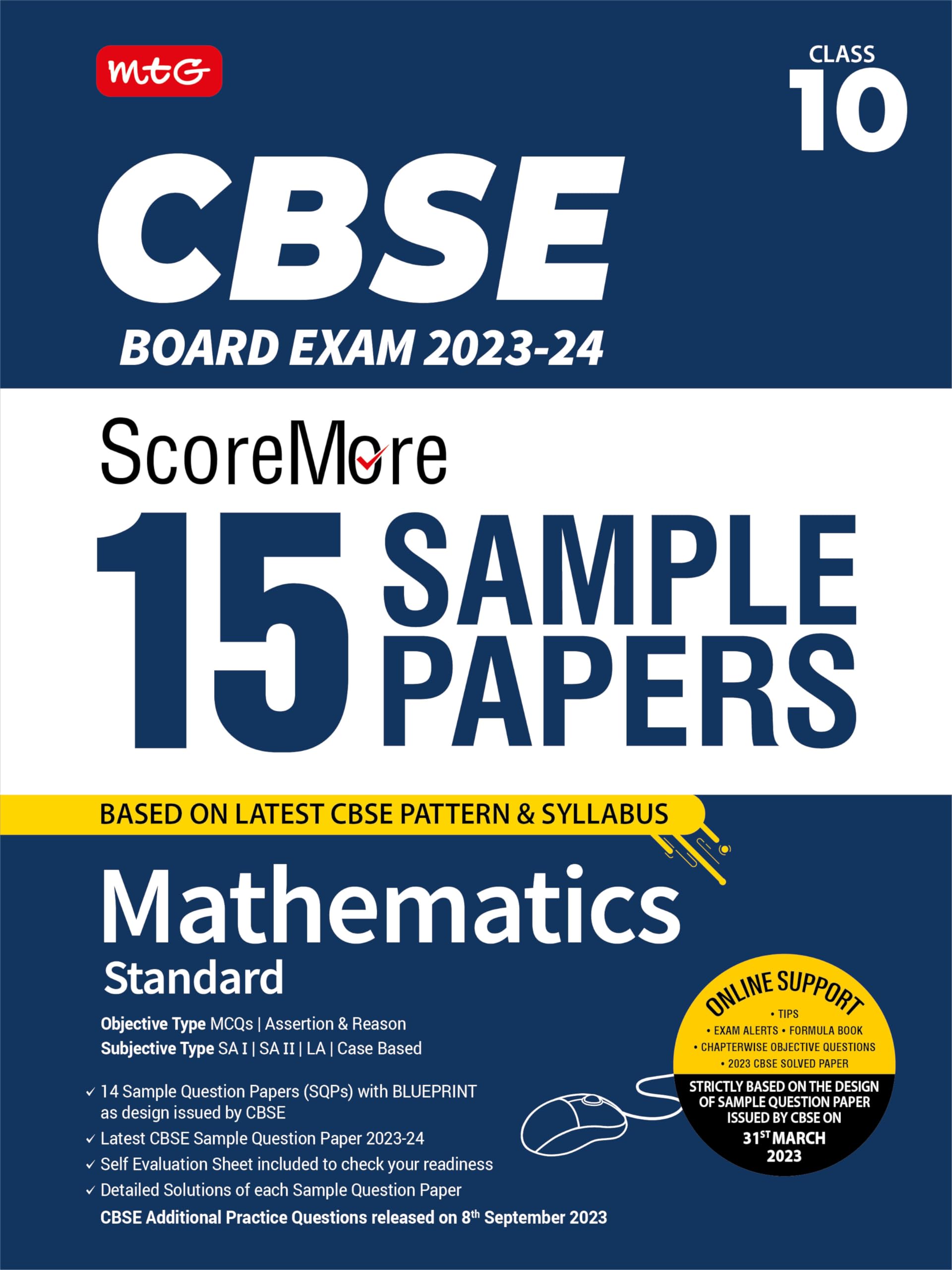 MTG CBSE ScoreMore 15 Sample Question Papers Class 10 Mathematics Standard Book For 2024 Board Exam (Based on CBSE Latest Patter