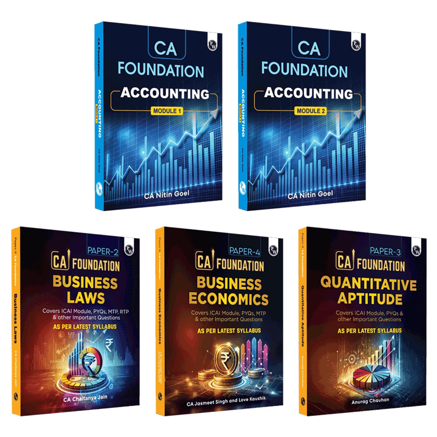 PW CA Foundation Accounting Vol 1&2Nitin Goel, Business LawChaitanya Jain, Business Economics Love Kaushik & Jasmeet Singh, Q