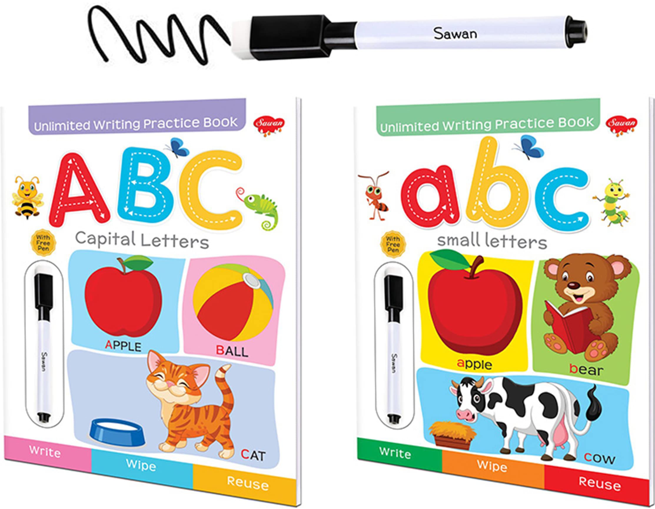 Reusable Wipe And Clean Book | Pack Of 2  Abc Small Letters & Abc Capital Letters | By Sawan [Paperback] Sawan