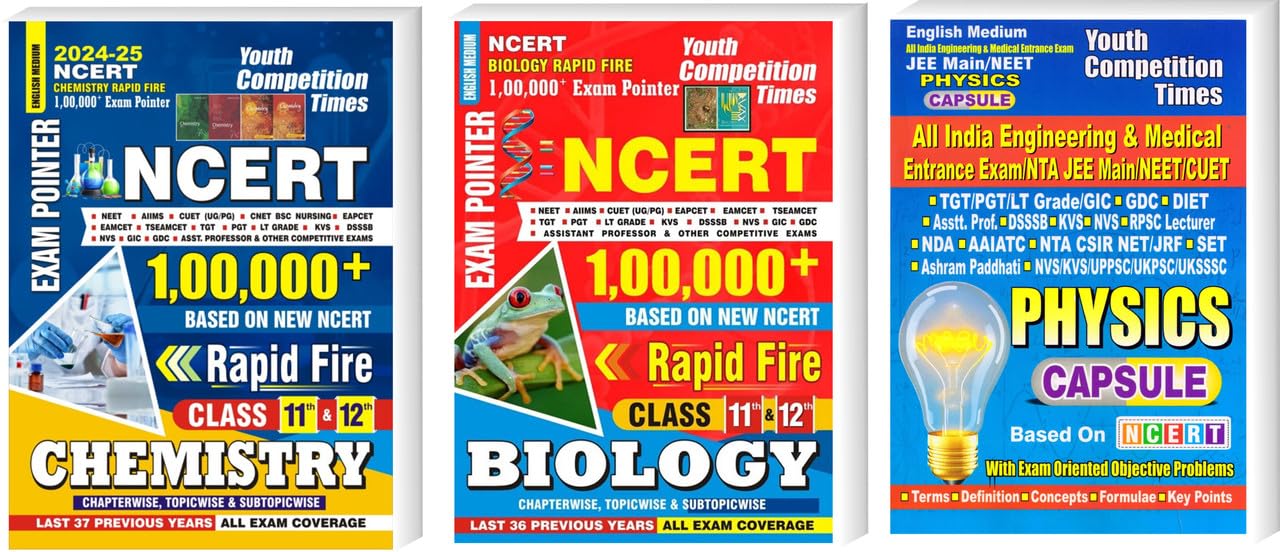 English Medium NCERT 100000 Rapid Fire Class 11 & 12 Chemistry, Biology & JEE Main NEET Physics Capsule 202425