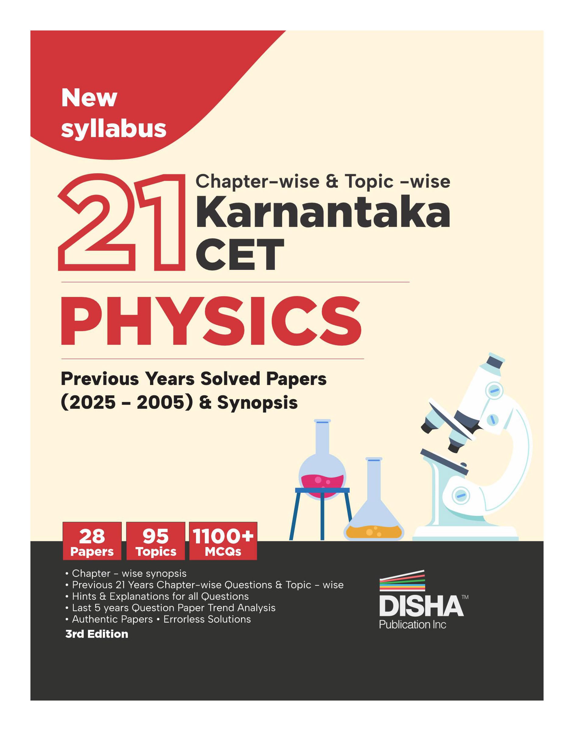 Disha 21 ChapterWise & TopicWise Karnataka Cet Physics Previous Year Solved Papers (2025  2005) | Kcet Pyqs Question Bank | 2