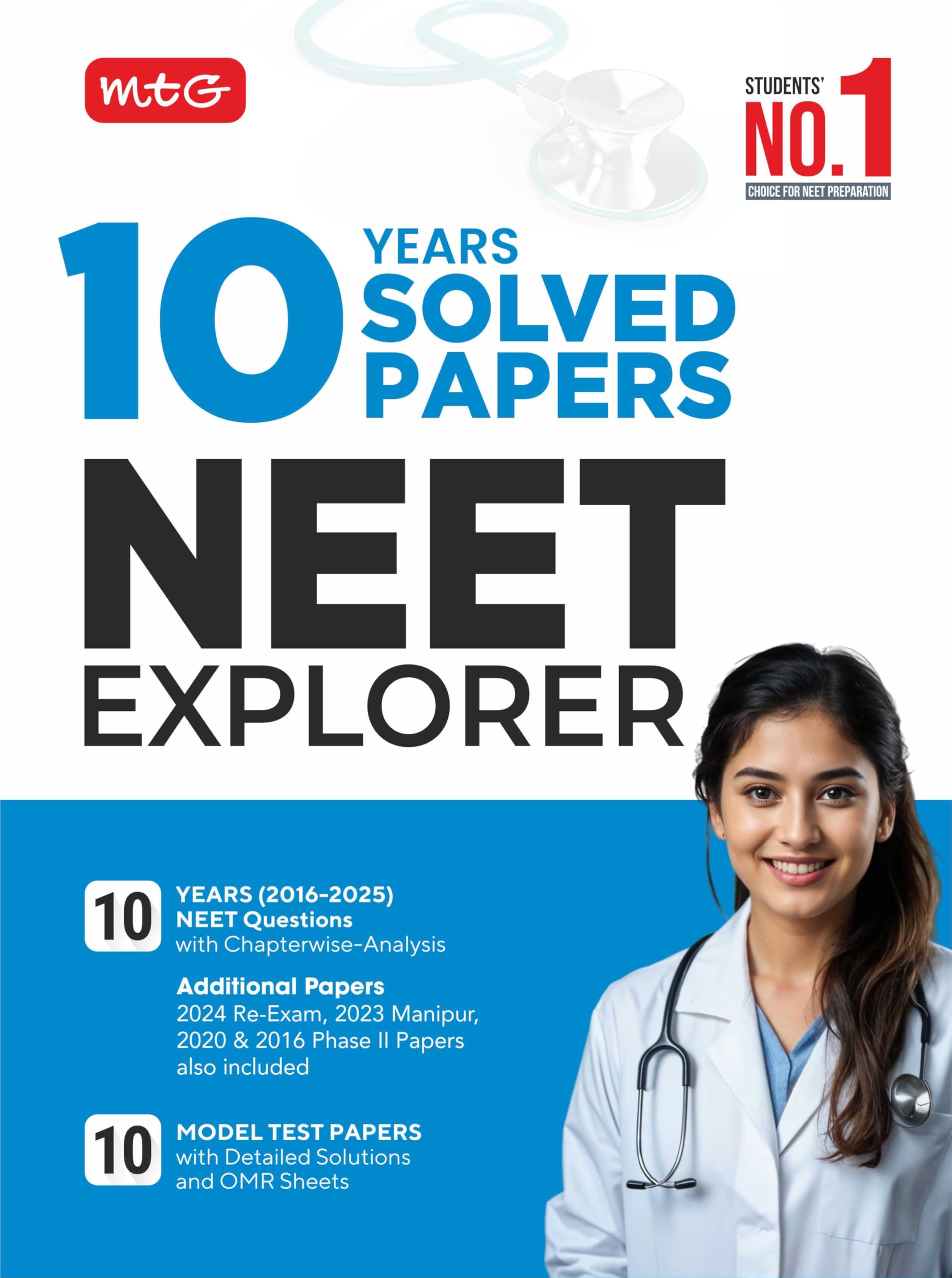 MTG 10 Years NEET (20162025) Previous Year Solved Papers (PYQ Book) with 10 Model Test Papers | NEET Explorer For 2026 Exam As 