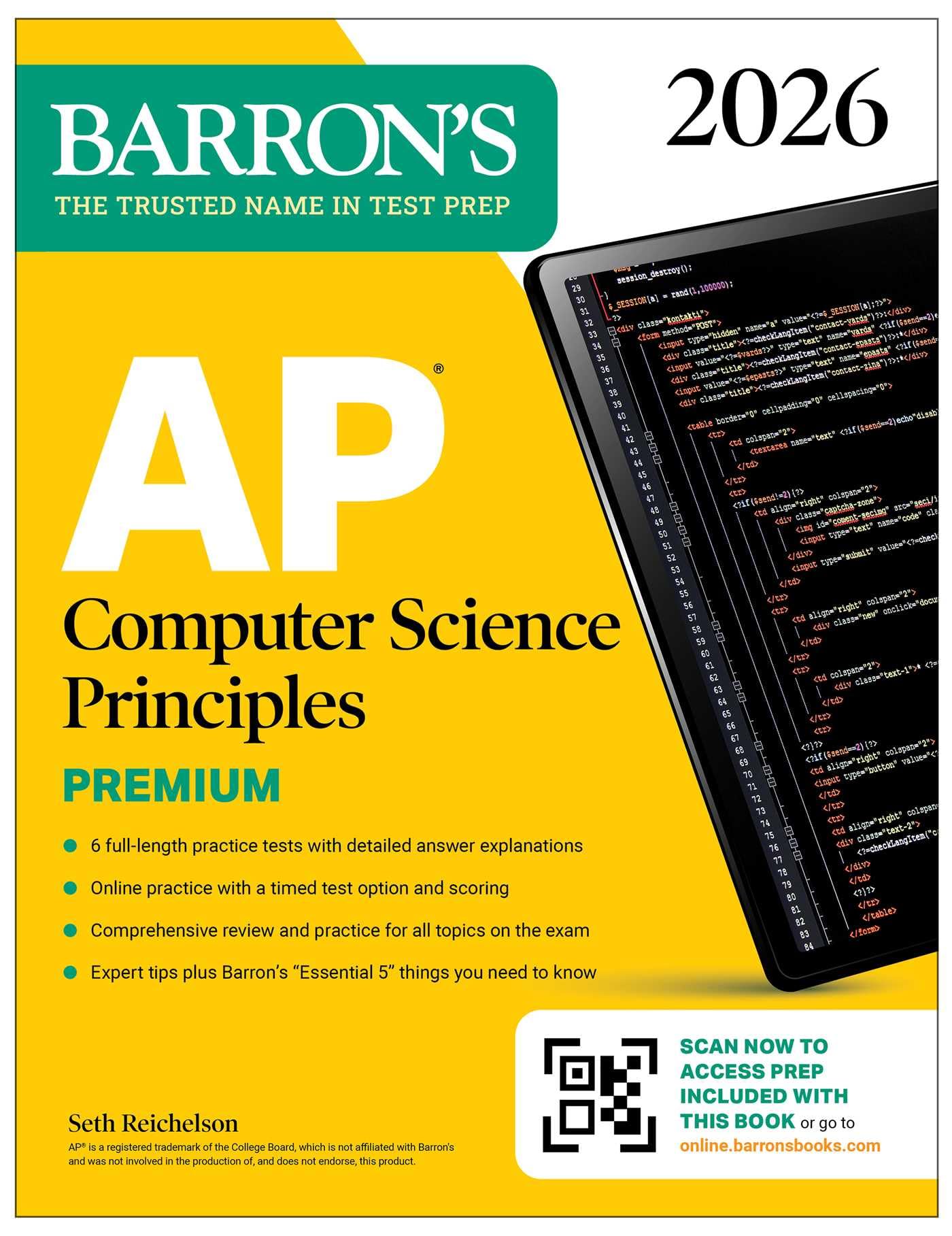 AP Computer Science Principles Premium, 2026: Prep Book with 6 Practice Tests + Comprehensive Review + Online Practice (Barrons