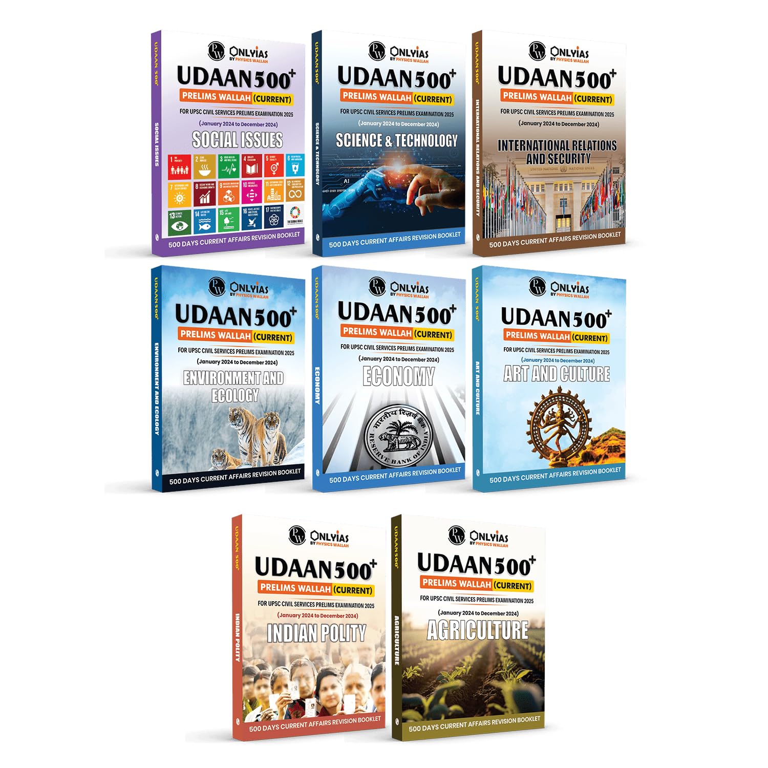 PW UPSC UDAAN 500+ (Prelims Wallah Current) January to December 2024 Combo Set of 8 Books | 500 Days Current Affairs Revision Bo