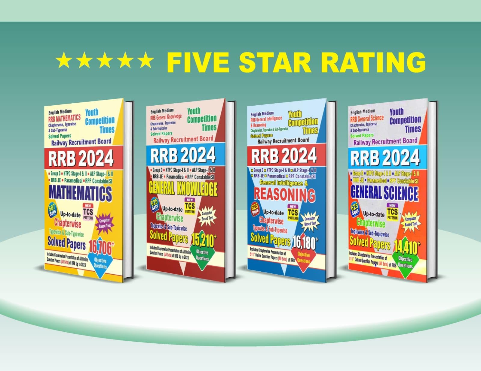 YCT RRB Mathematics + General Knowledge + Reasoning + General Science | Chapterwise Solved Papers | English Medium | Combo Pack 