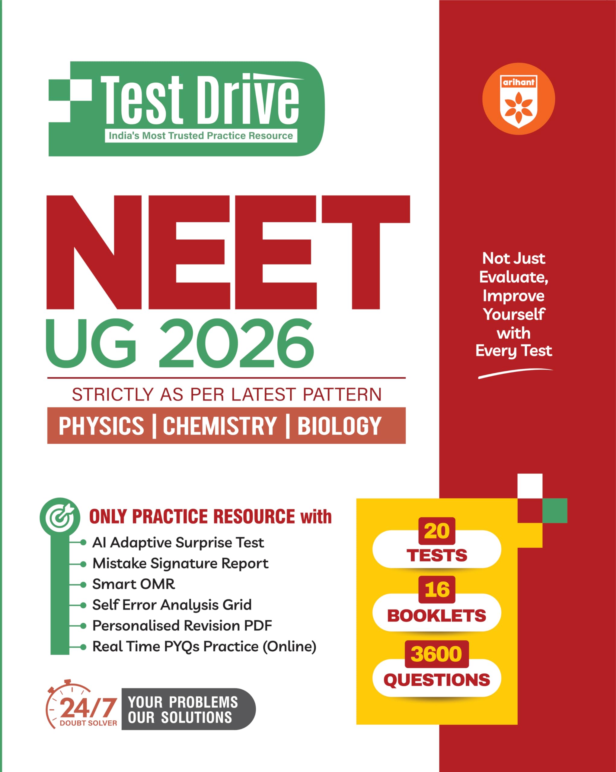Arihant NEET (UG) 2026 Test Drive 20 Tests, 16 Booklets & 3600 Questions | Physics, Chemistry & Biology | AIAdaptive Practice w