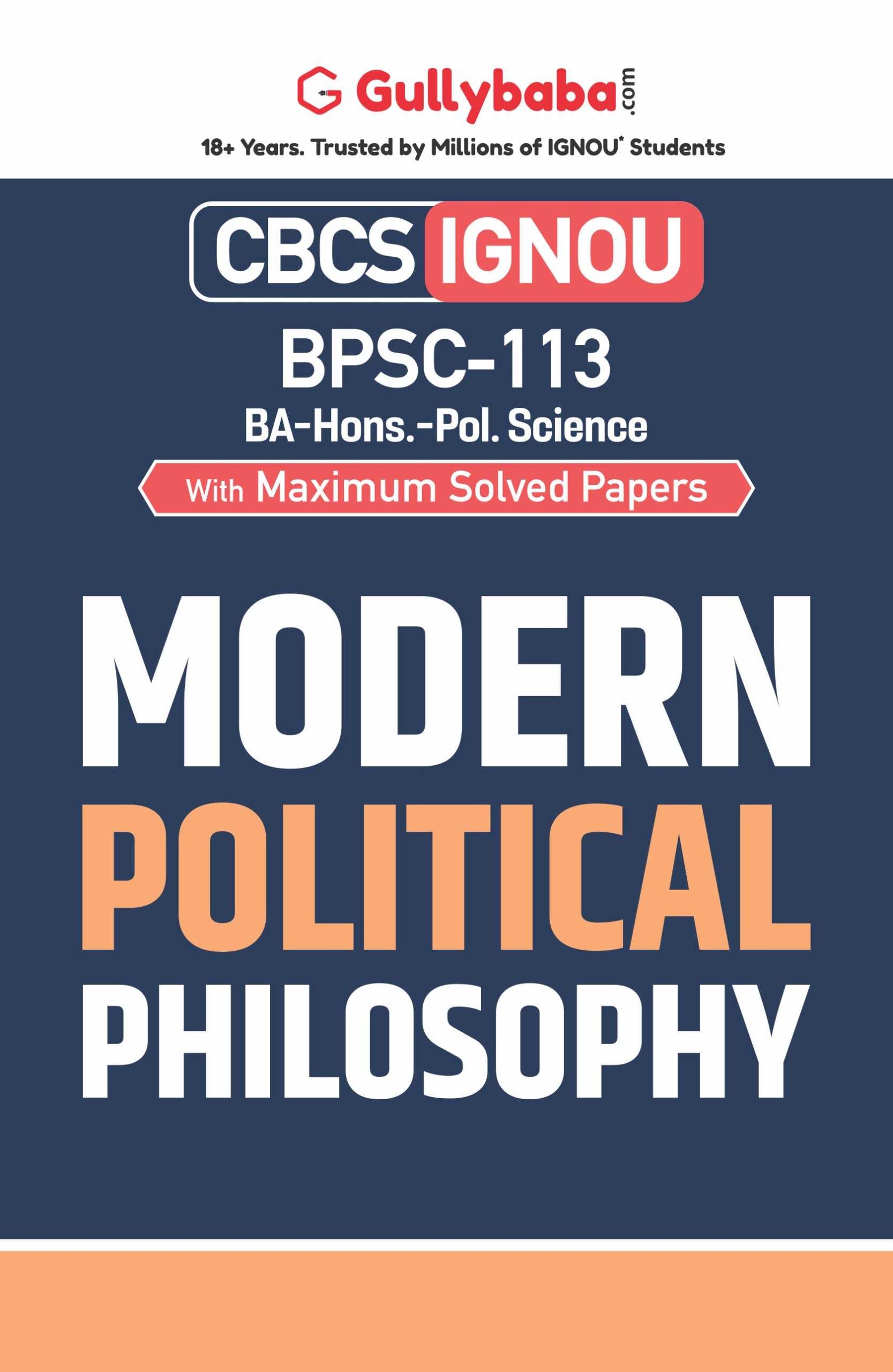 Gullybaba IGNOU CBCS BA (Honours) 6th Sem BPSC113 Modern Political Philosophy in English