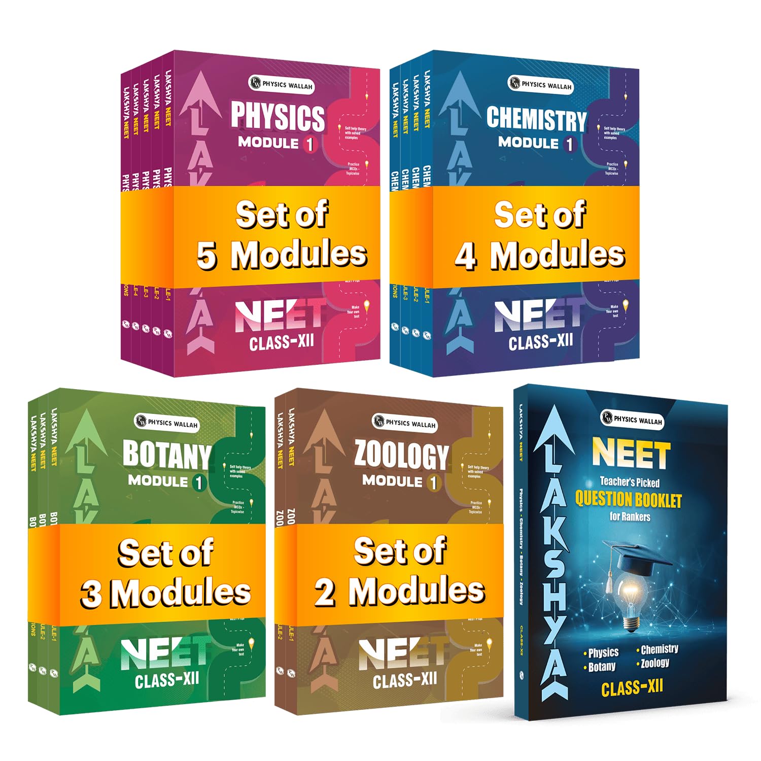 PW Lakshya For NEET Class 12 Physics, Chemistry, Botany & Zoology Modules and Questions Booklet with Solutions Combo Set of 15 B