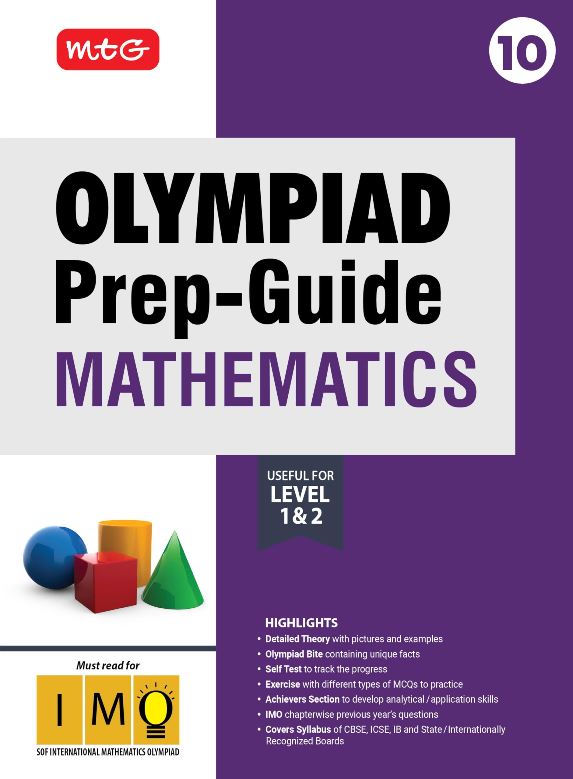 MTG Olympiad PrepGuide Class 10 Mathematics (IMO)  Detailed Theory, IMO Chapterwise Previous Years Questions with Self Test Fo