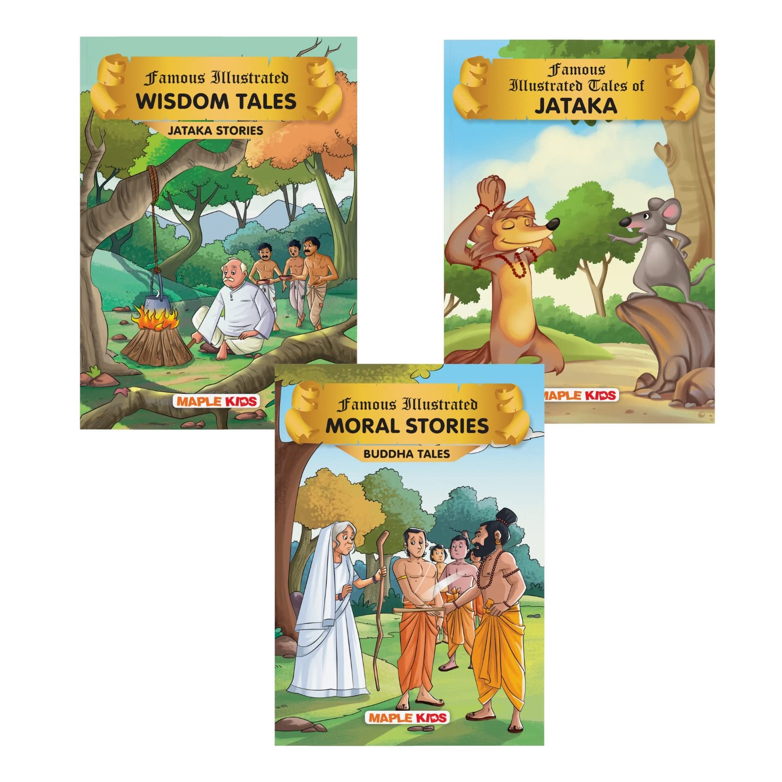 Jataka Tales (Set of 3 Books with 51 Moral Stories)  Colourful Pictures  Story Books for kids