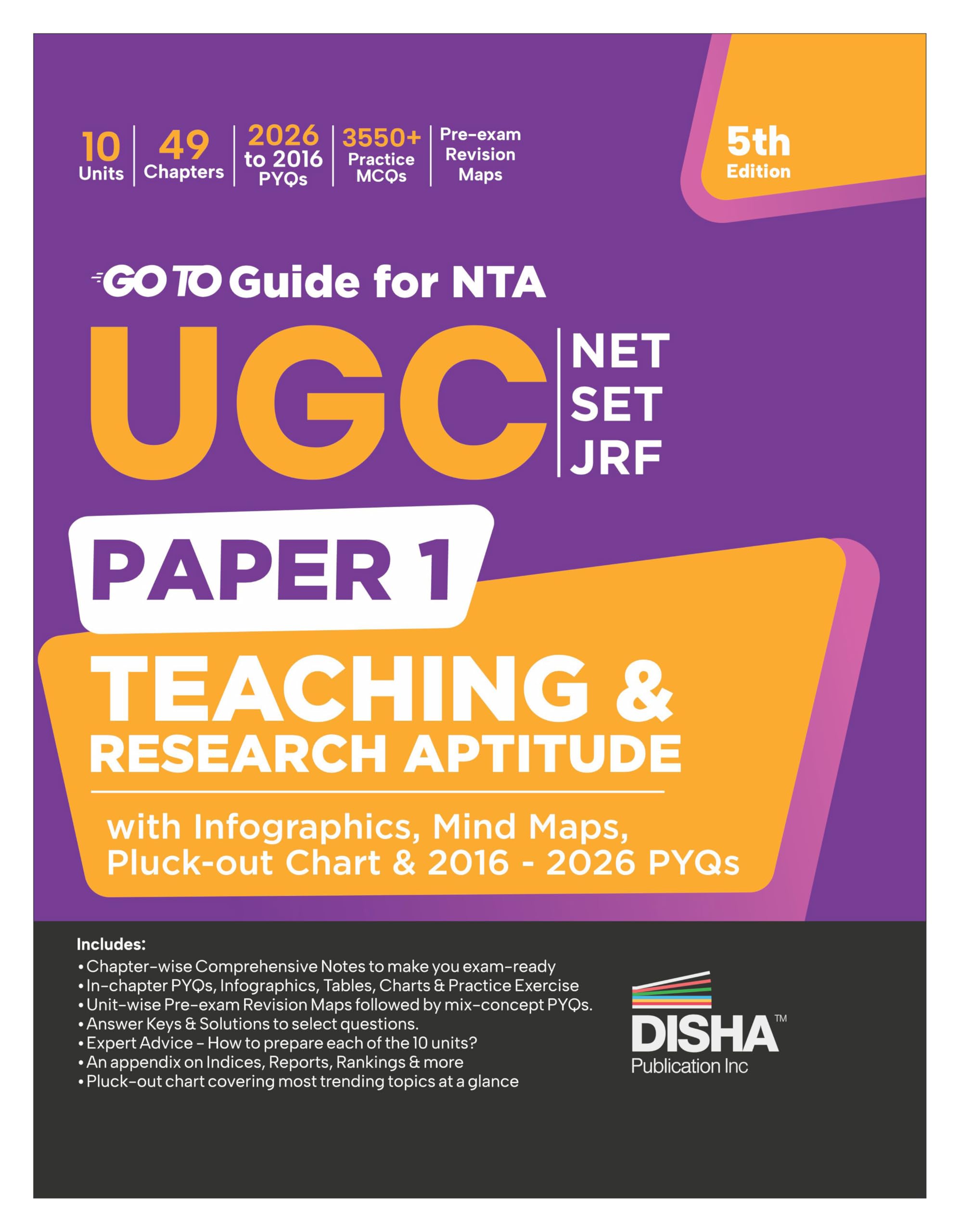Disha GoTo Guide for NTA UGC NET/ SET/ JRF 2026 Paper 1 Teaching & Research Aptitude with Infographics, Mind Maps, Pluckout Cha