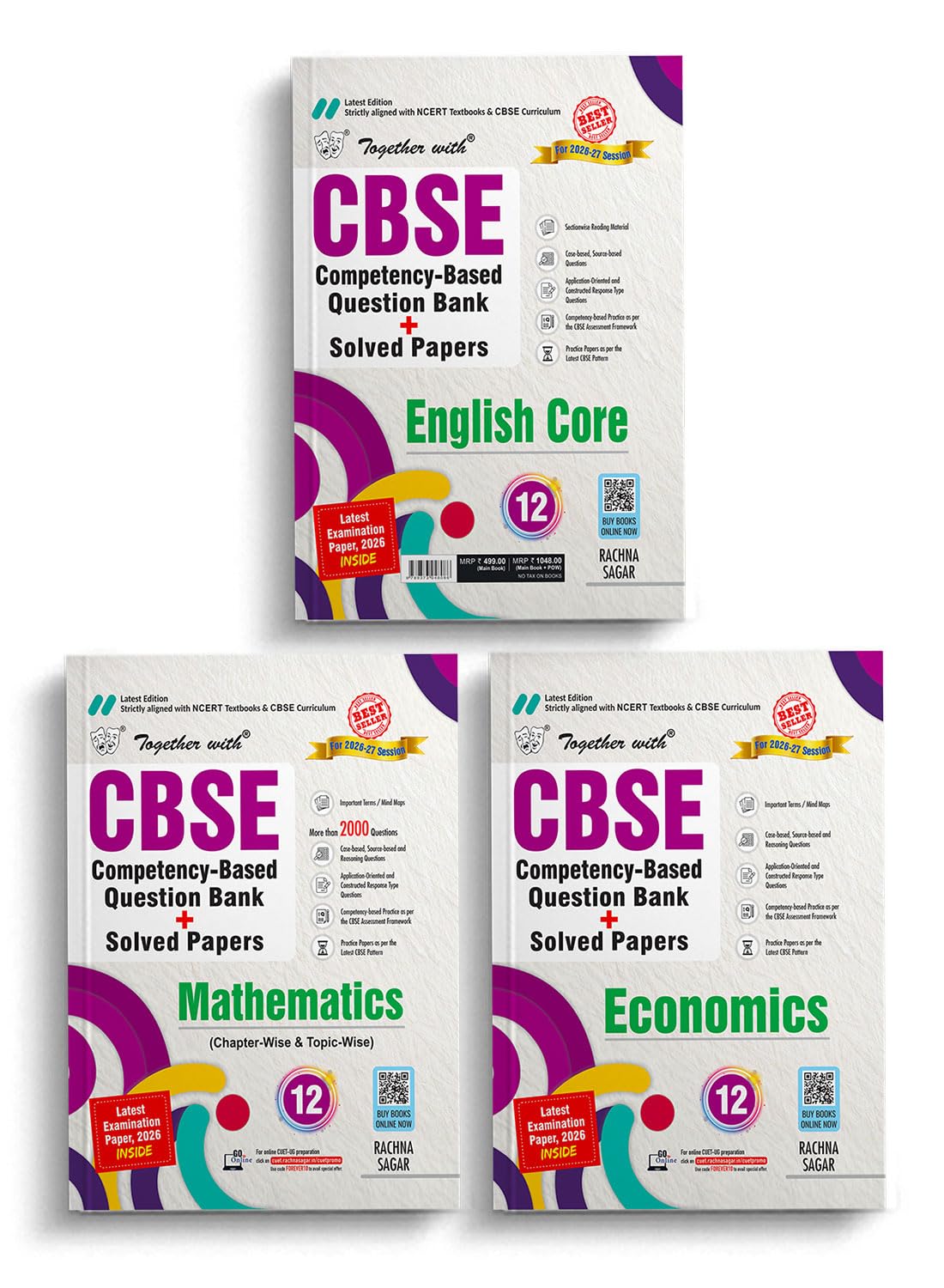 Together with Combo of CBSE Question Bank Class 12 Maths, English Core & Economics 202627| Commerce Combo of 3 Books with CFPQs