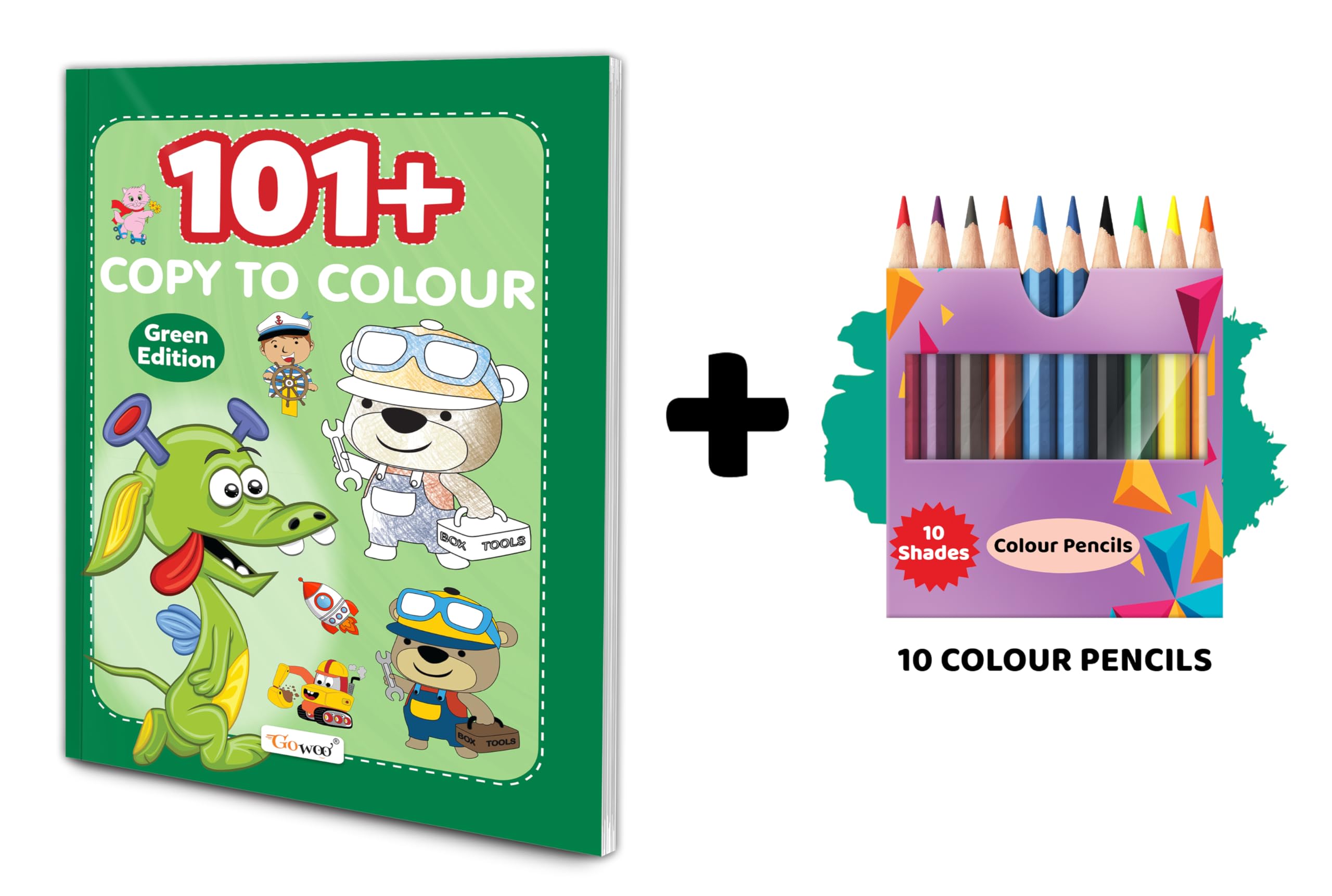 101+ Copy to Colour  Green Edition with 10 Colour Pencils : Fun and Educational Colouring Activities, Early Learning Colouring
