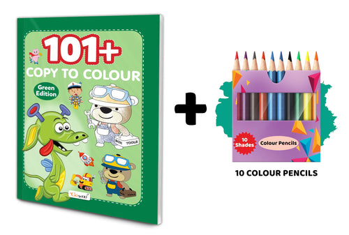 101+ Copy to Colour  Green Edition with 10 Colour Pencils : Fun and Educational Colouring Activities, Early Learning Colouring