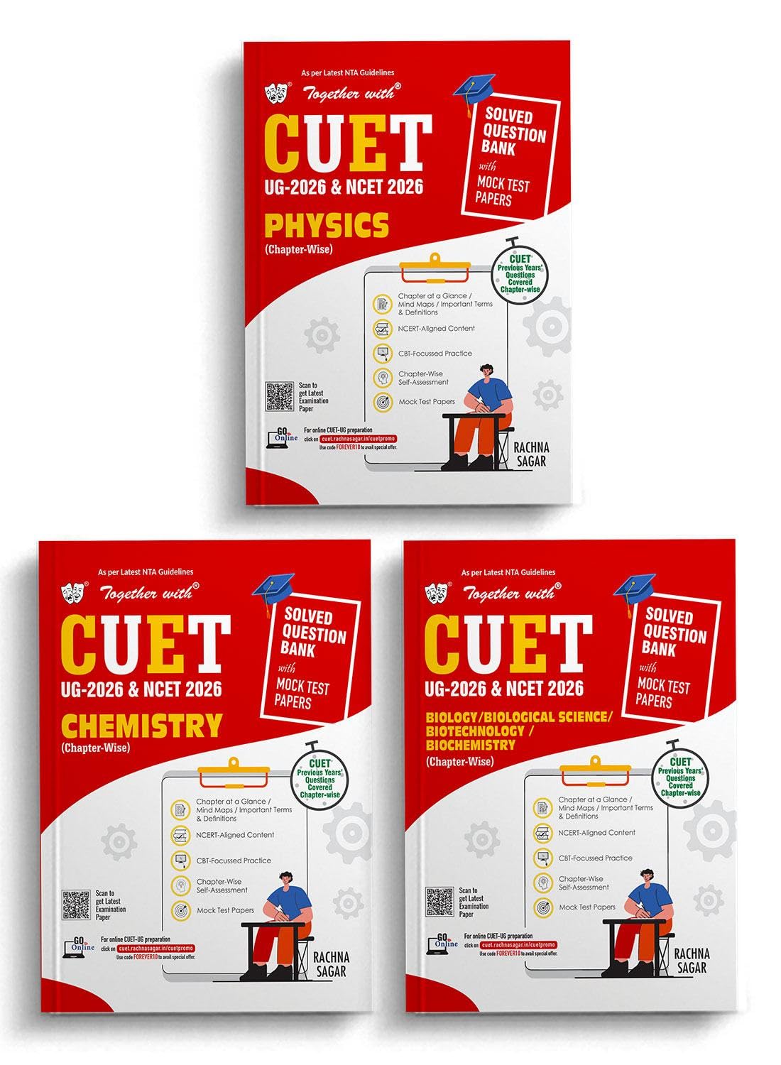 Together with MCQ based CUET UG & NCET 2026 Question Banks | Combo Set of 3 Books Physics, Chemistry & Biology with Chapterwise