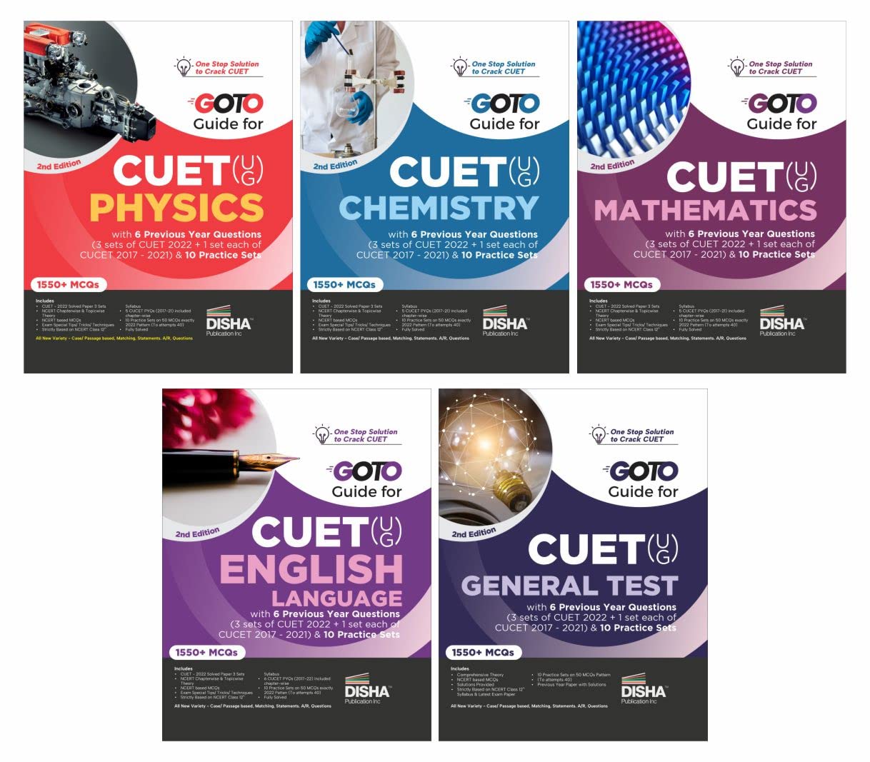 Go To Guides For Cuet (Ug) Science Stream  Physics, Chemistry, Mathematics, English & General Tests  Set Of 5 Books | Cucet | 