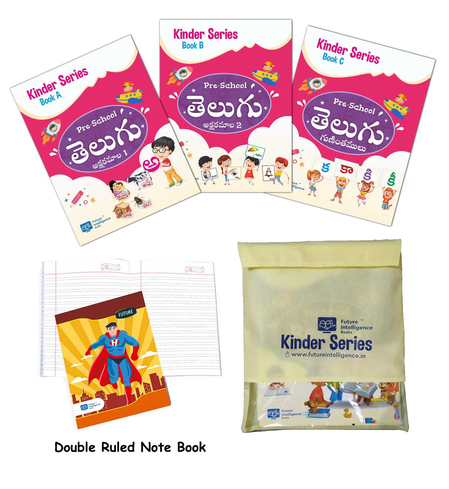 Telugu Akaharamala Language Pack (Pack Of 4 Books) Telugu Akaharamala Reading, Writing, Guninthalu With Telugu Gk & Double Rule 
